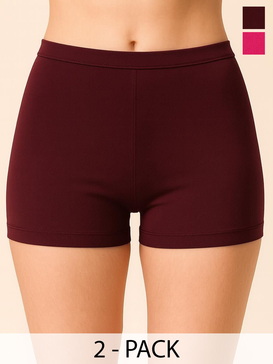 Apraa & Parma 2-Pc Mid-Rise Antimicrobial Boyshort Briefs AP SBT-33 Purple,Rani pink XS-2