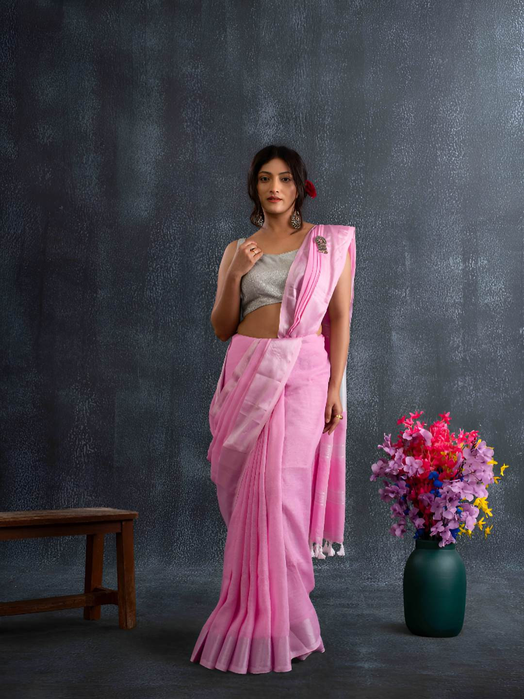 Magga Woven Design Zari Pure Linen Saree