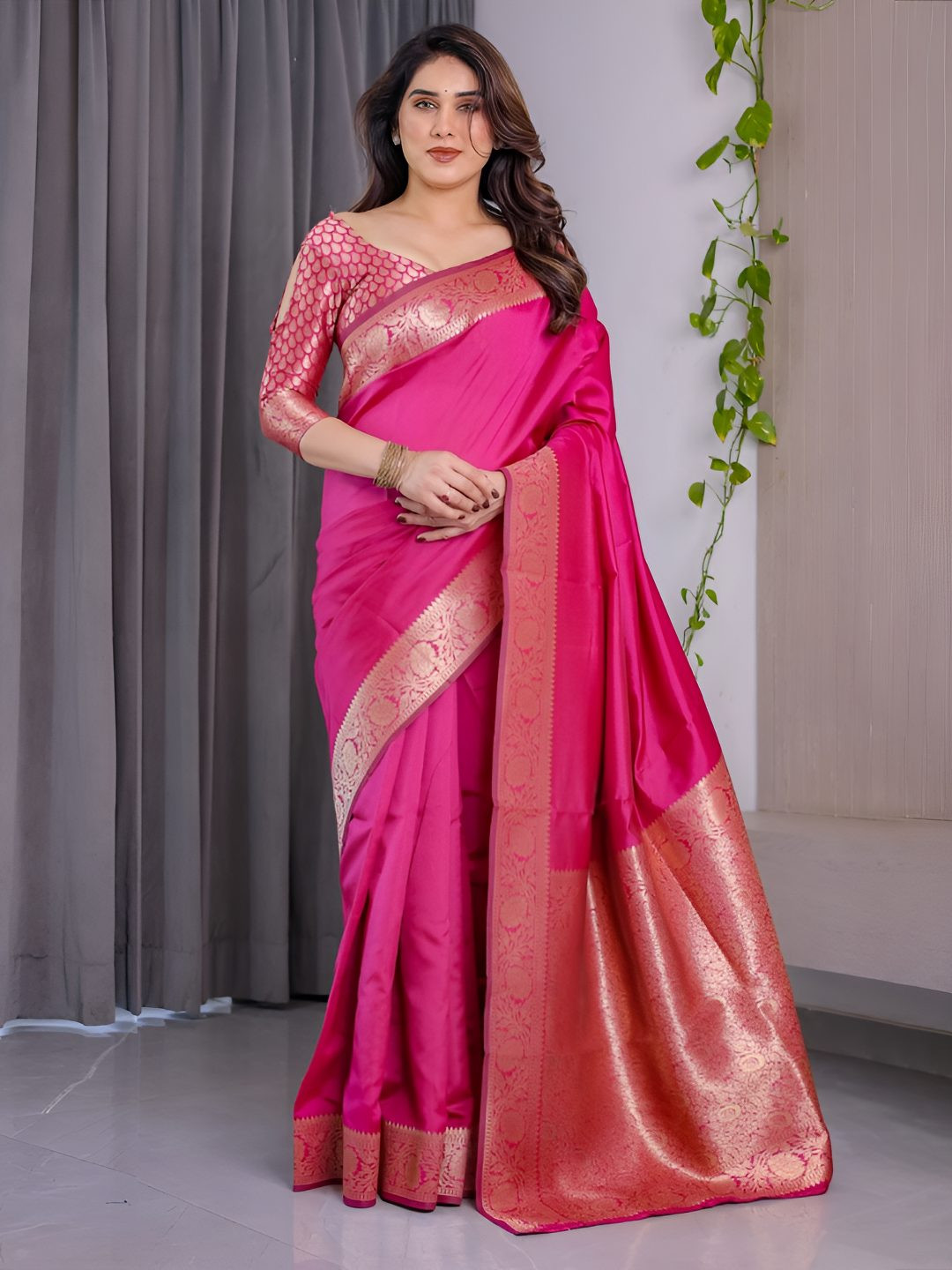 Shriyangan Woven Design Zari Kanjeevaram Saree With Blouse Piece
