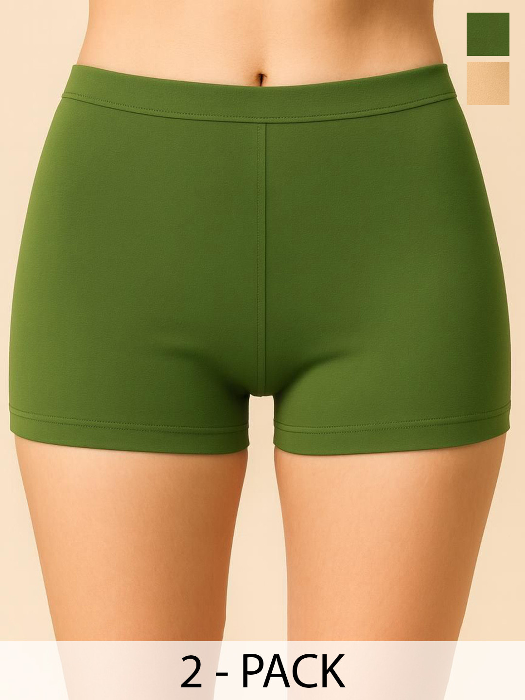 Apraa & Parma Pack of 2 Mid-Rise Antimicrobial Boyshort Briefs AP SBT-33 Skin,Olive XS-2