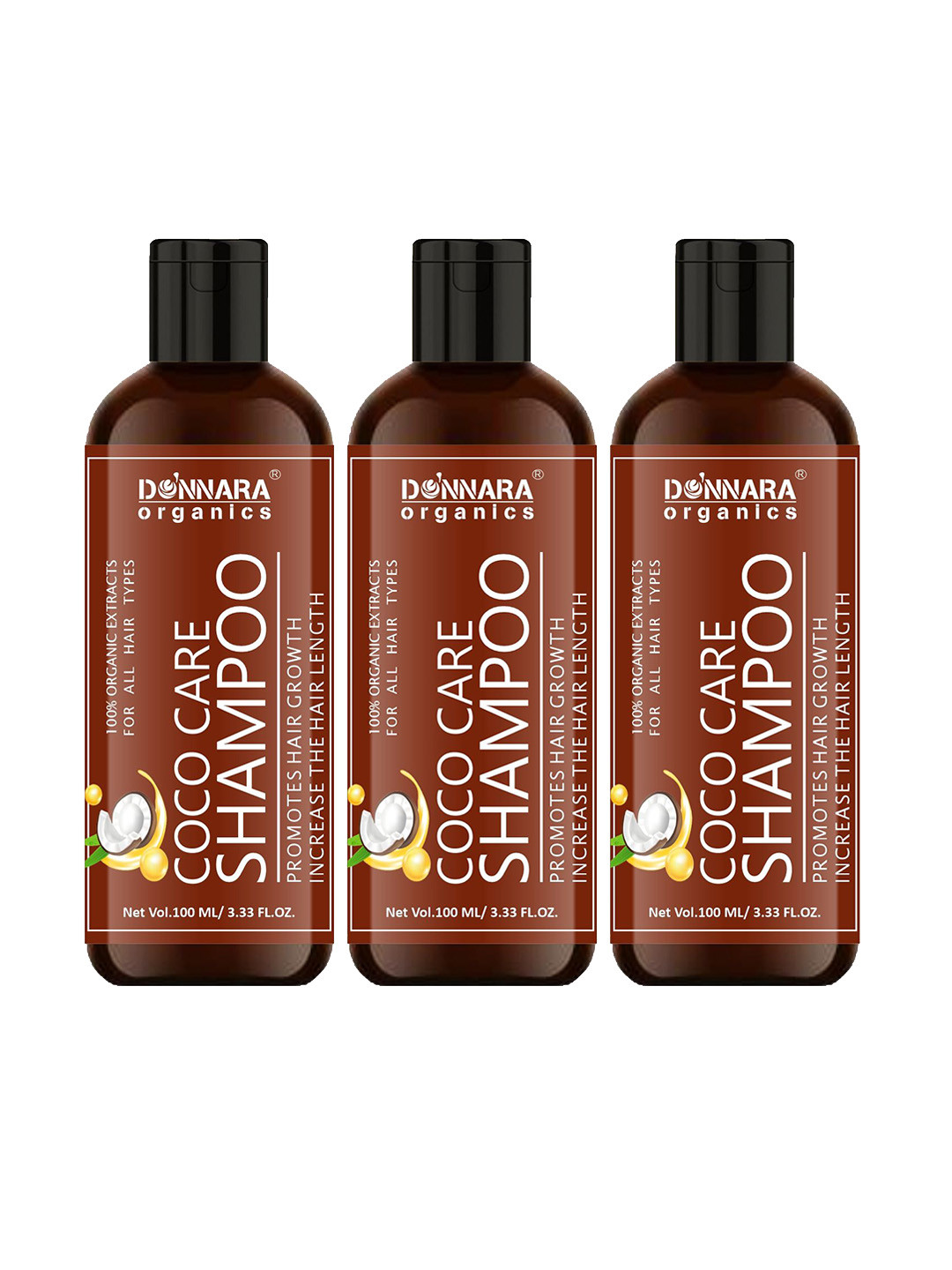 Donnara Organics Set Of 3 Coco Care Shampoo With Coconut Extract - 100 ml Each