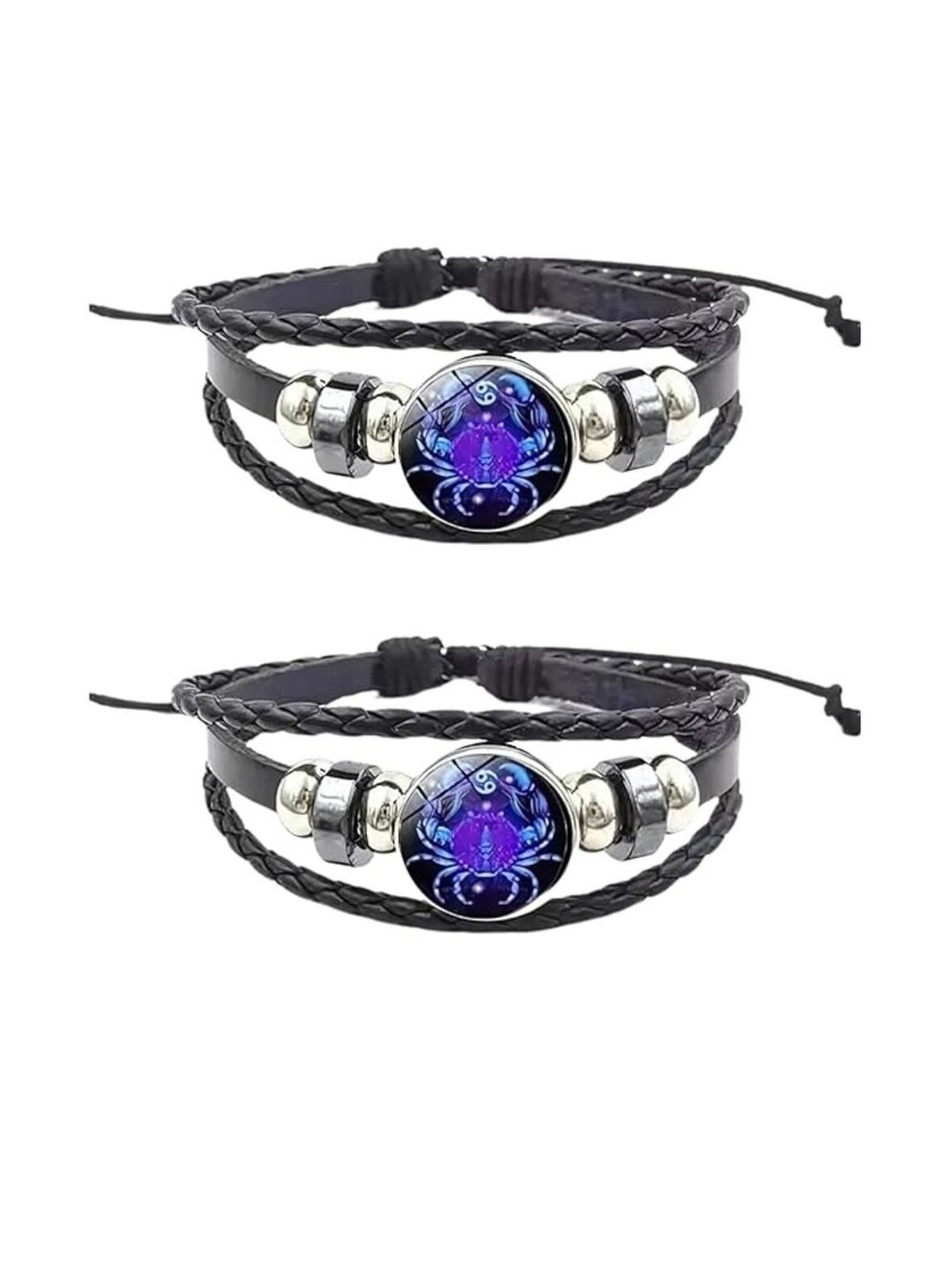 Wincey Set Of 2 Artificial Stones Studded Leather Multistrand Bracelets