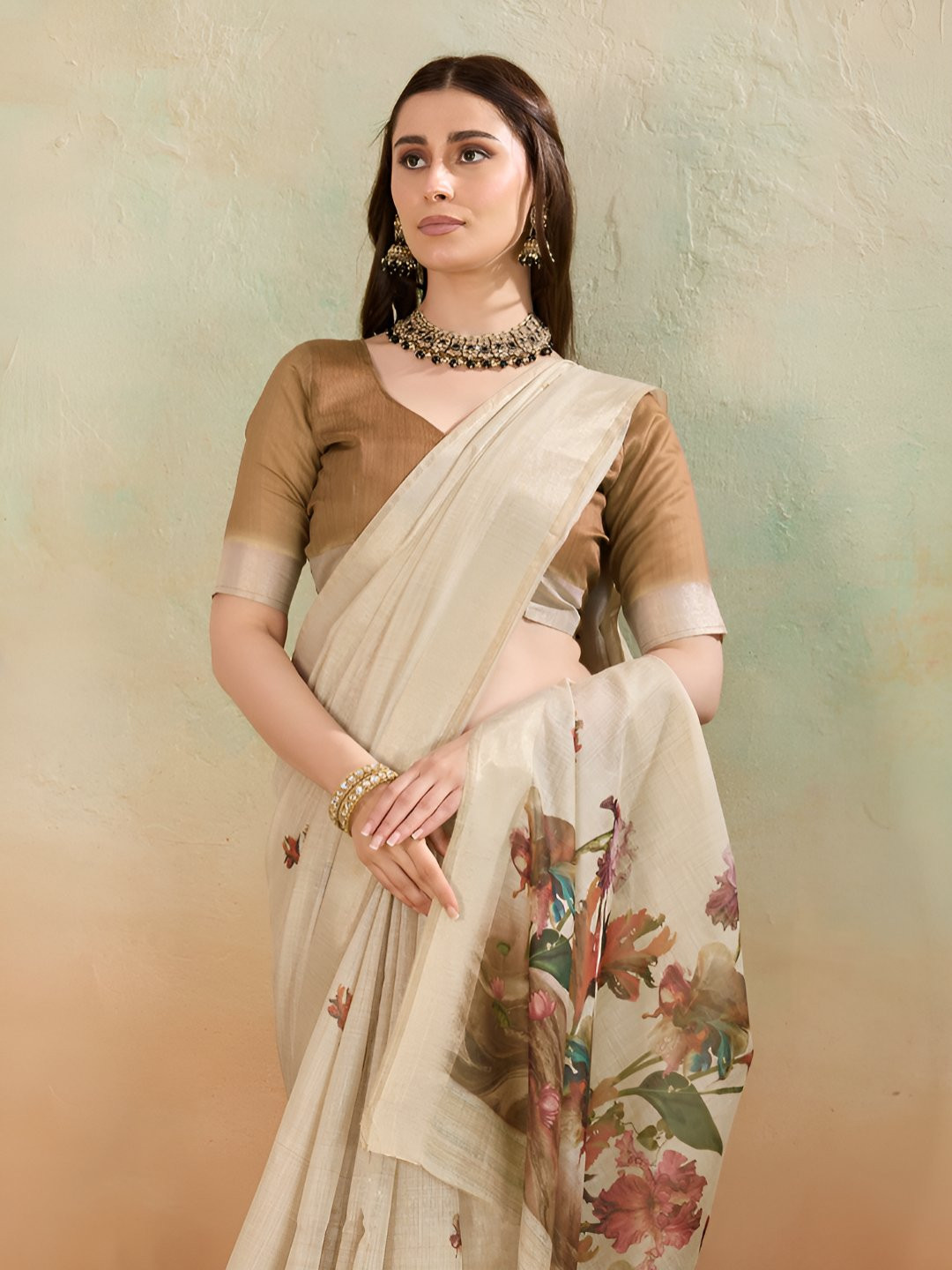 VASTRA-THE FACTORY STORE Floral Printed Jamdani Saree