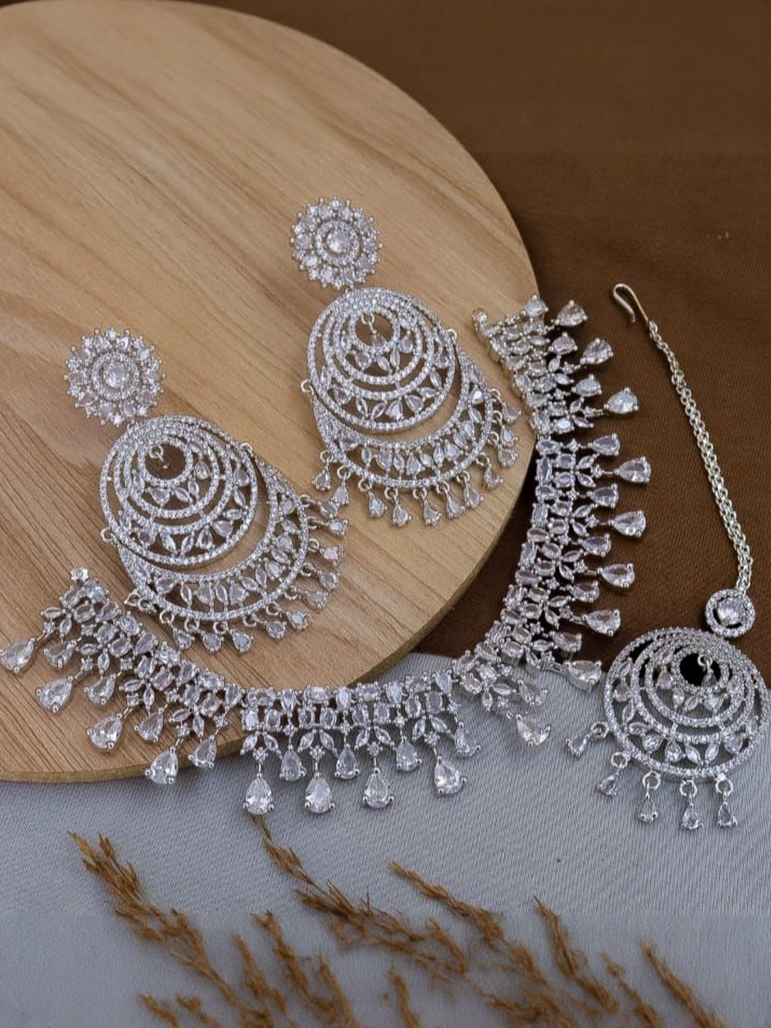 Nakoda Art Jewellery Brass Rhodium-Plated Jewellery Set
