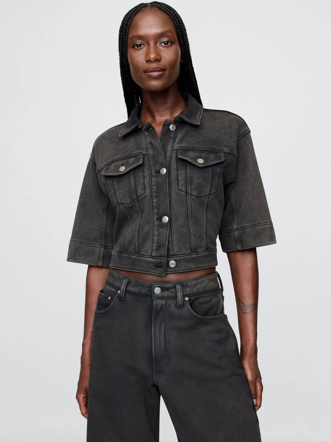 GAP Spread Collar Denim Crop Jacket