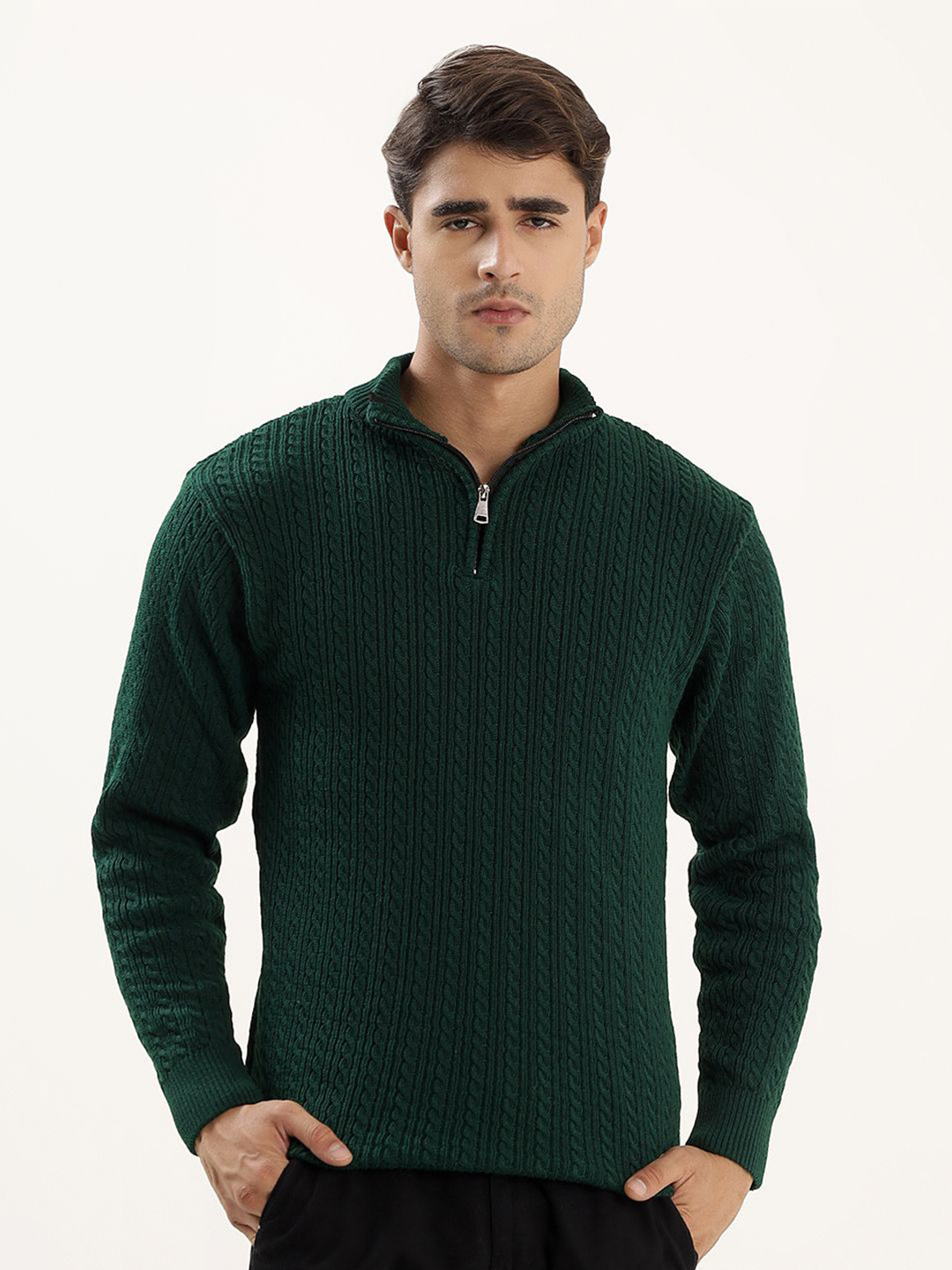 THE BEETEL HOUSE Men Striped Mock Collar Pullover Sweaters