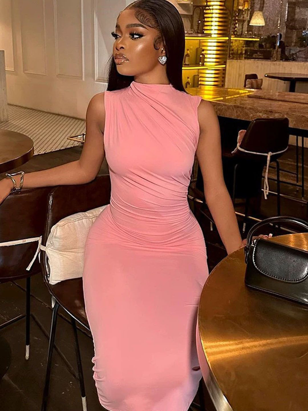 StyleCast Trendy Summer Wear Gathered Midi Bodycon Dress