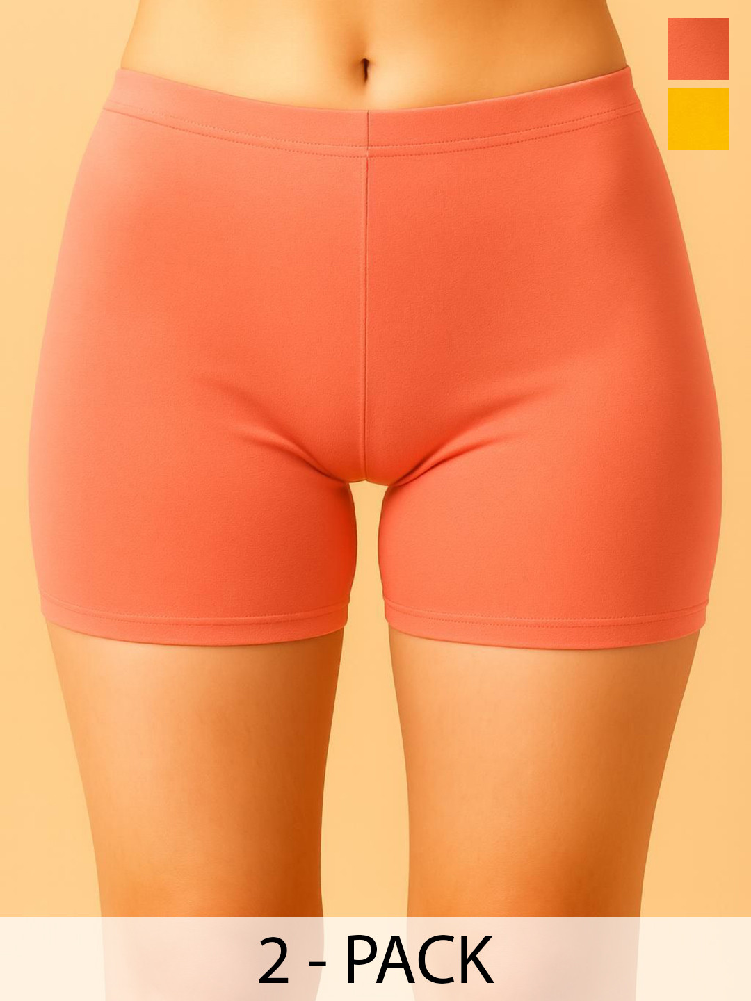 Apraa & Parma Pack of 2 Mid-Rise Antimicrobial Boyshort Briefs AP SBT-33 Peach,D Yellow XS