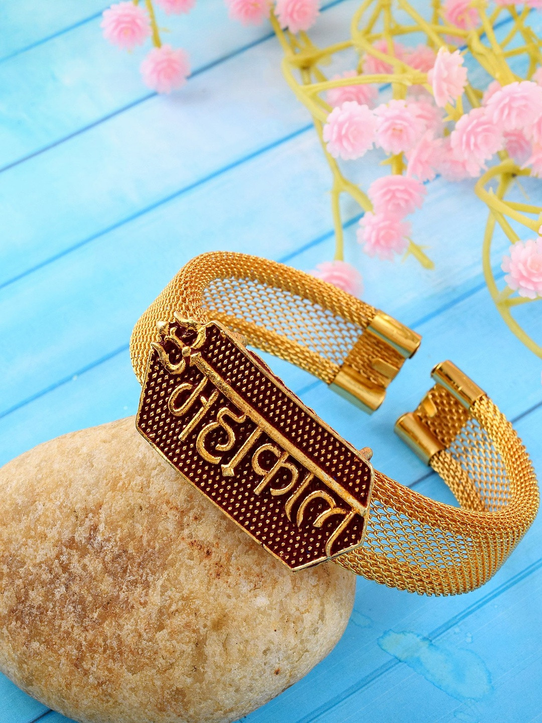 Missmister Unisex Brass Gold-Plated Mahakal Shiv Kada Bracelet