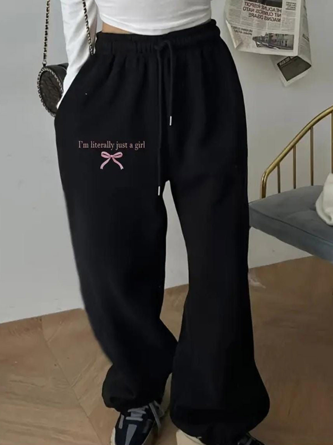 Lveorch Women Printed Mid-Rise Relaxed-Fit Cotton Track Pants