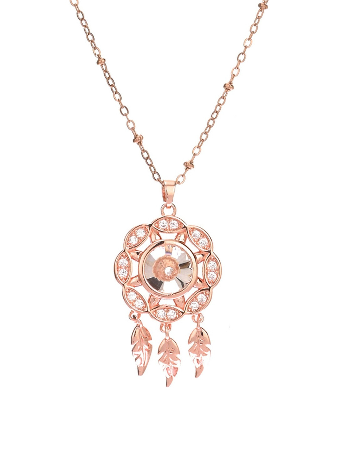 Beadworks Women Rose Gold-Plated Floral Pendants & Chains