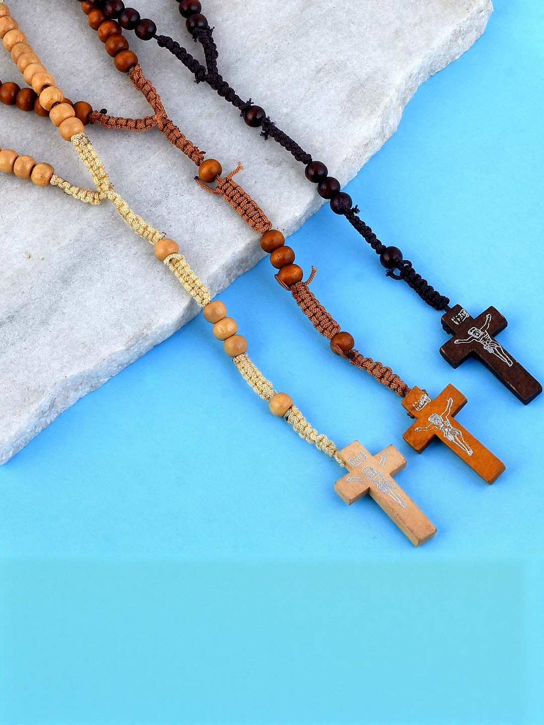 Missmister Unisex Pack of 3 Wooden Rosary Combo