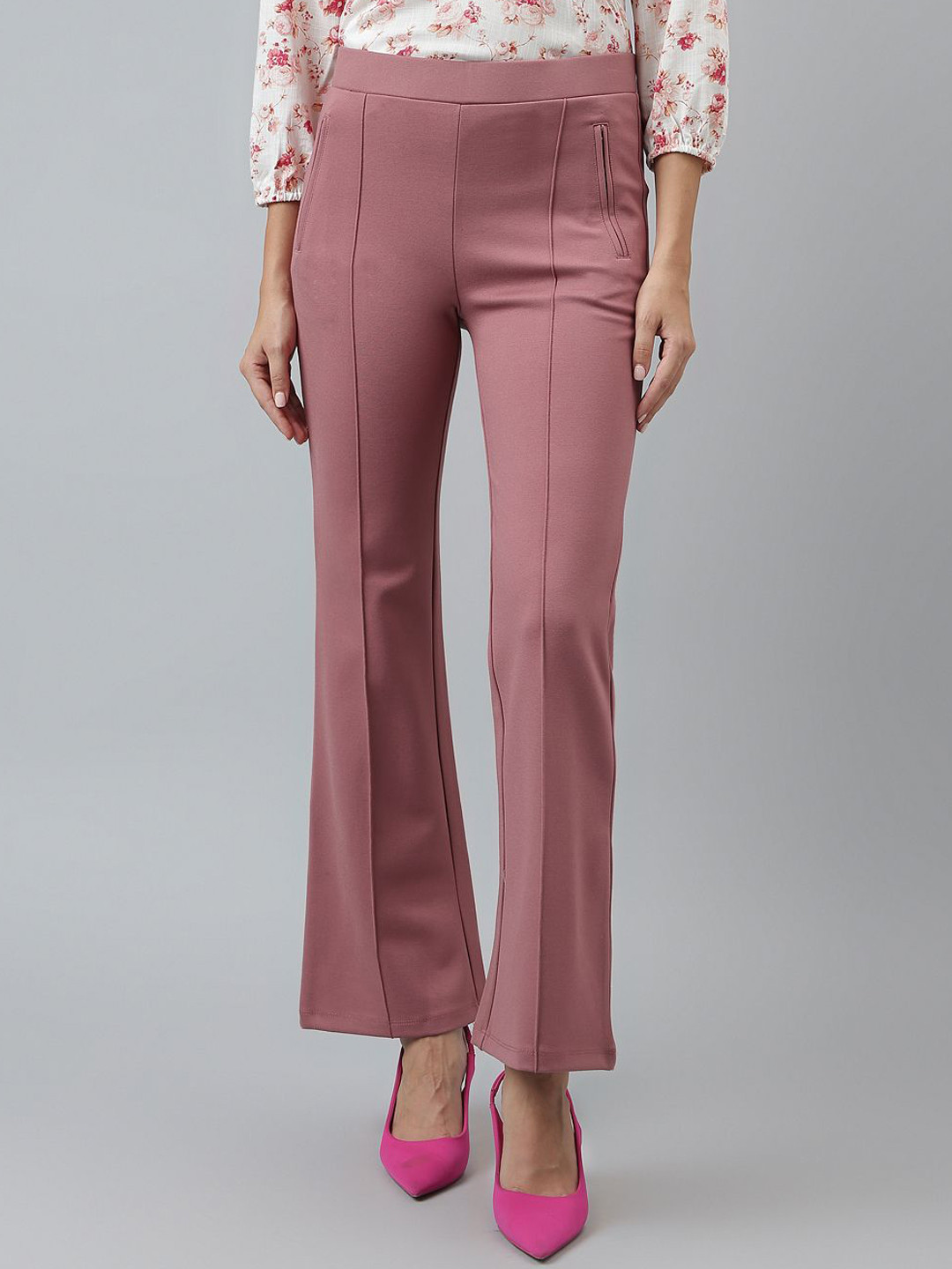 Latin Quarters Women Relaxed Bootcut High-Rise Easy Wash Trousers