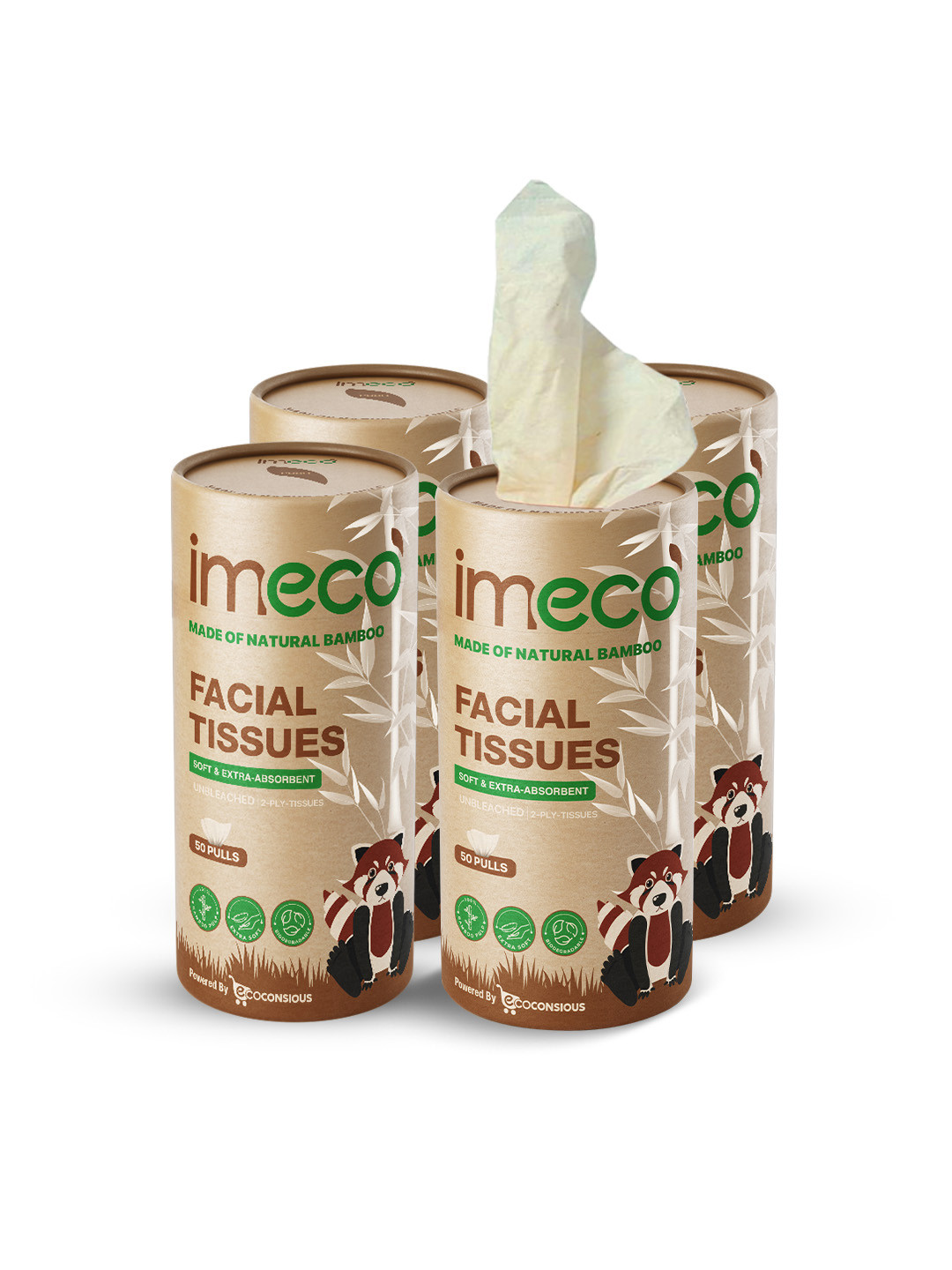 IMECO Set Of 4 Ultra-Soft Travel Friendly Bamboo Car Facial Tissue - 50 Tissues Each