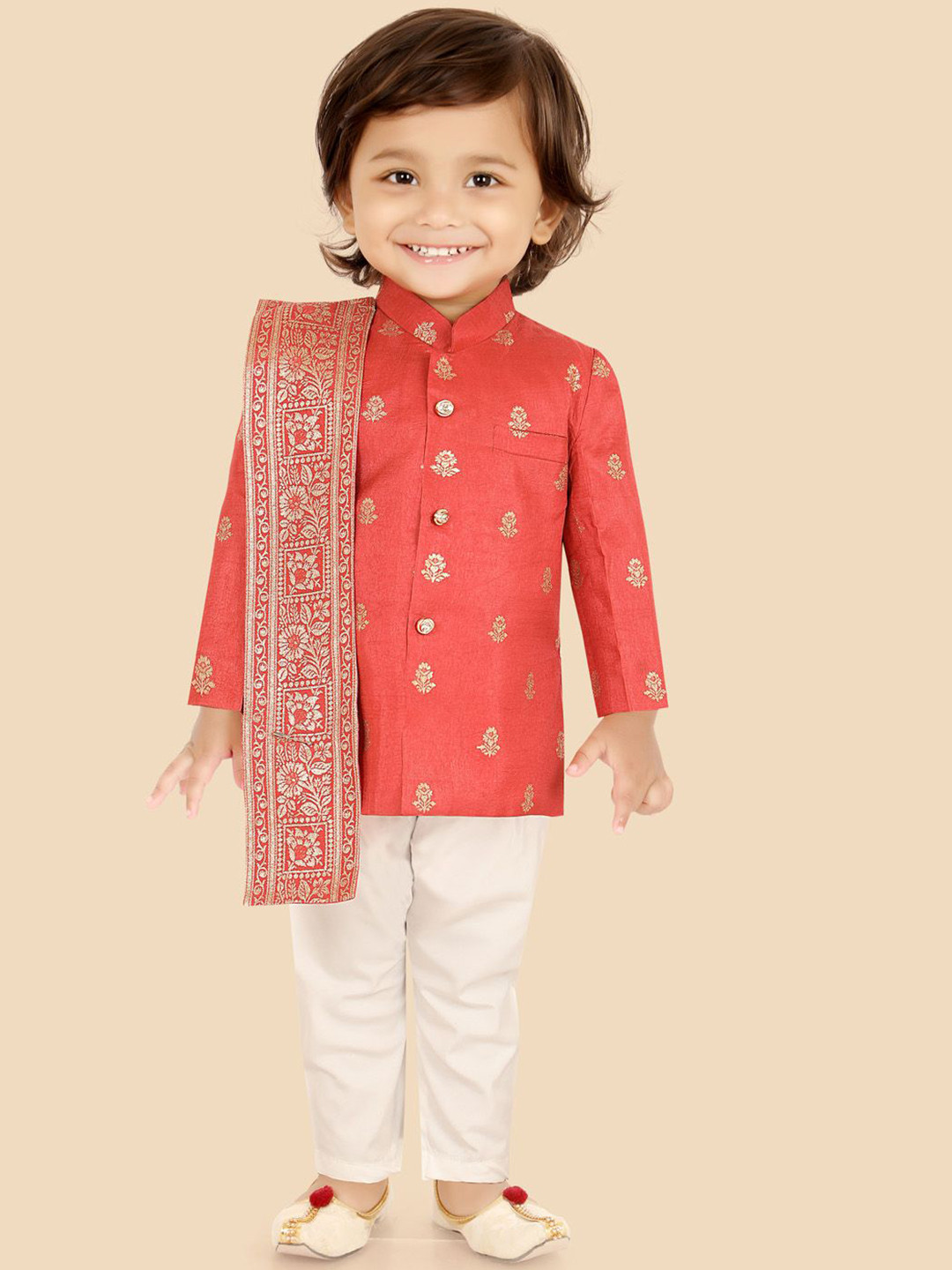 Ethniks Neu-Ron Boys Embroidered Chanderi Silk Kurta with Pyjamas & Dupatta