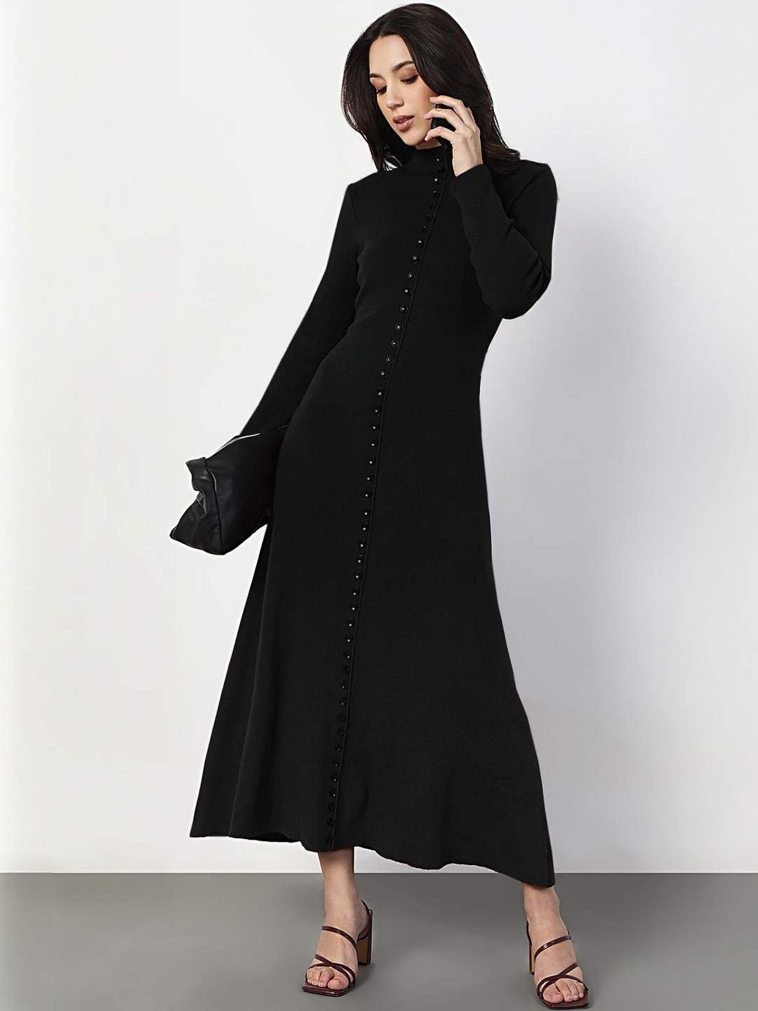 SHOWOFF Cotton High Neck Maxi Dress