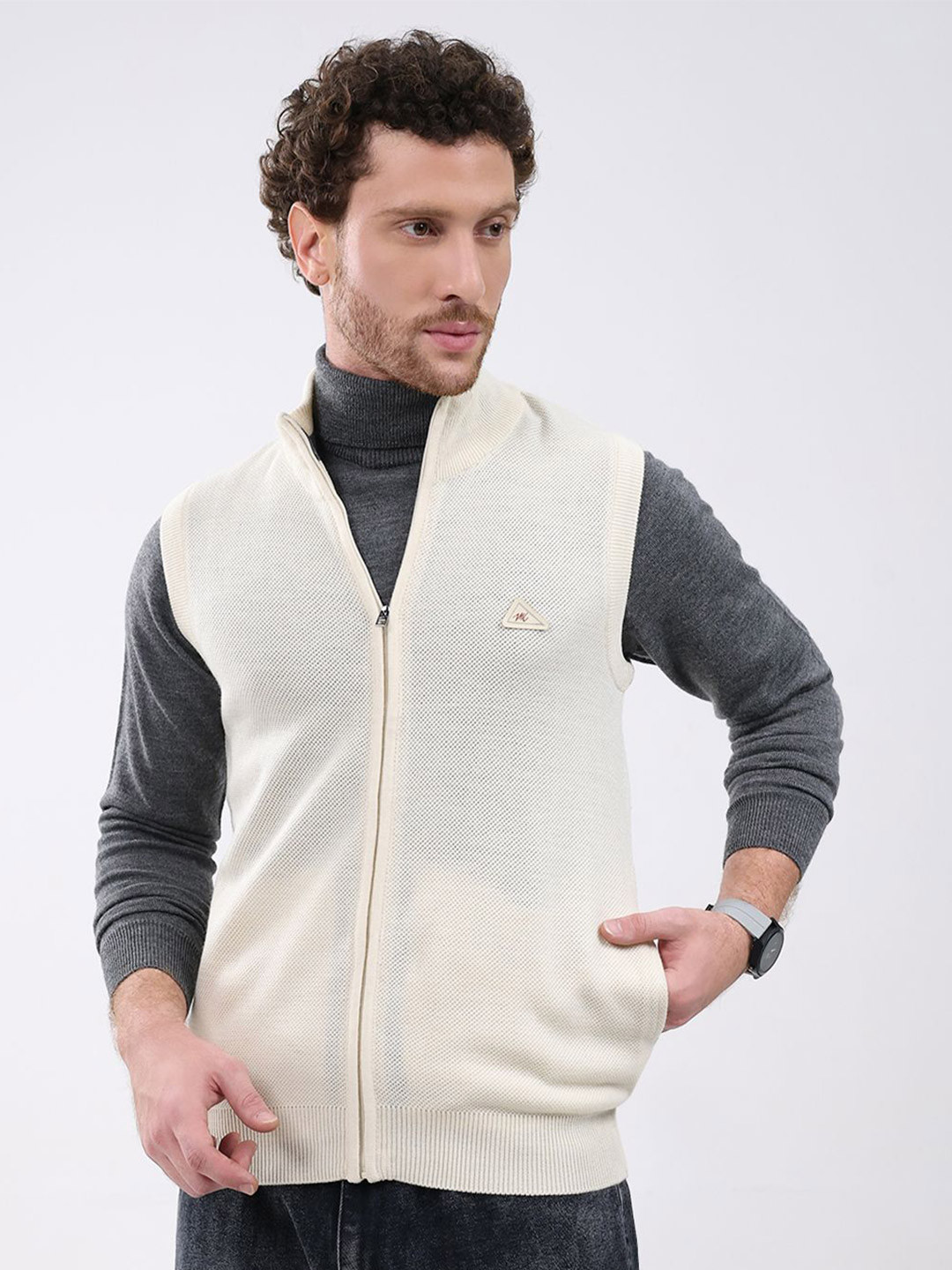 Monte Carlo Men Solid Front Open Sweater Vest