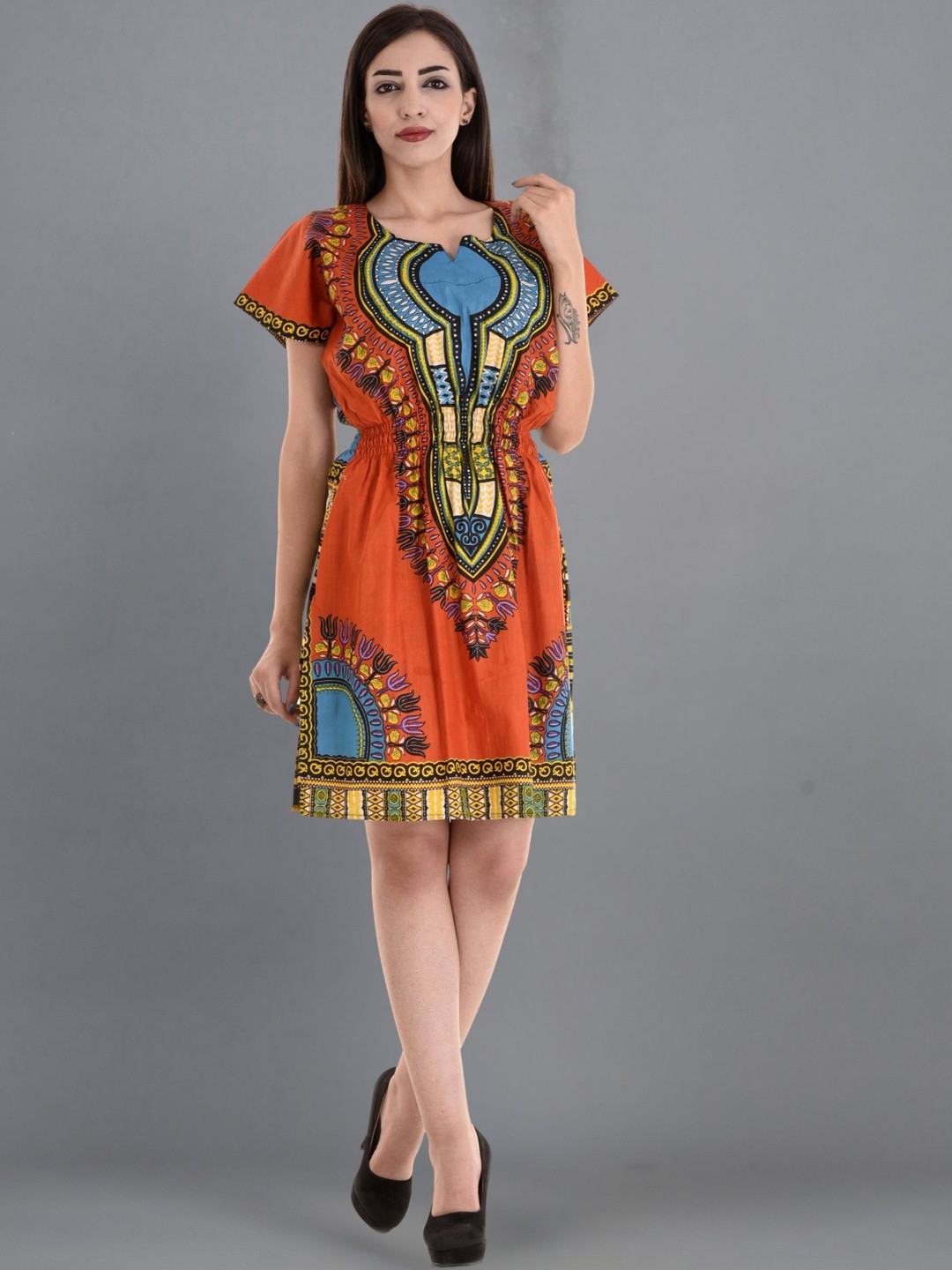 HANDICRAFT PALACE Women Ethnic Motifs Printed Gathered or Pleated Kaftan Dresses