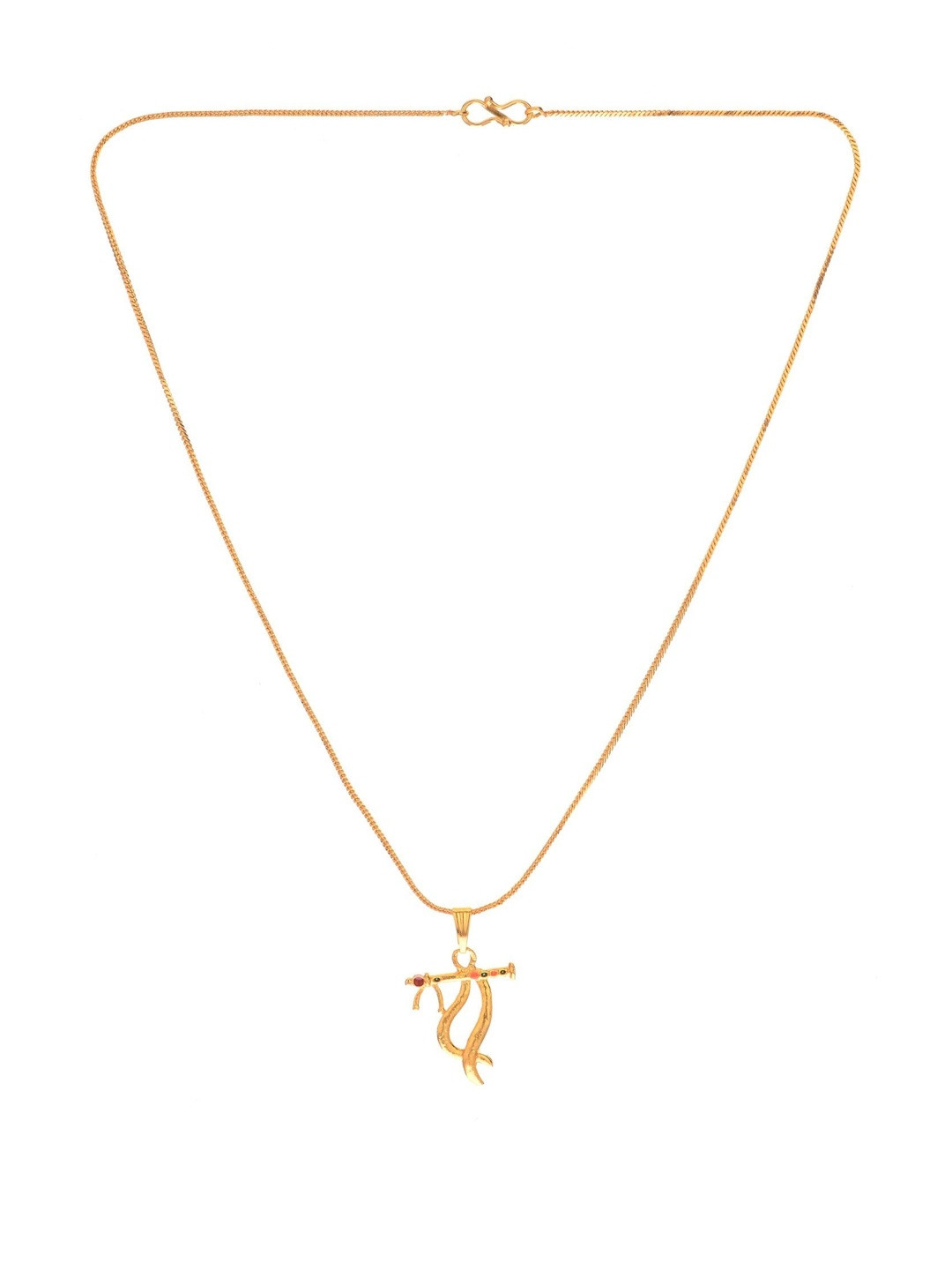 Beadworks Gold Plated Brass Flute Bansuri Pendant With Chain