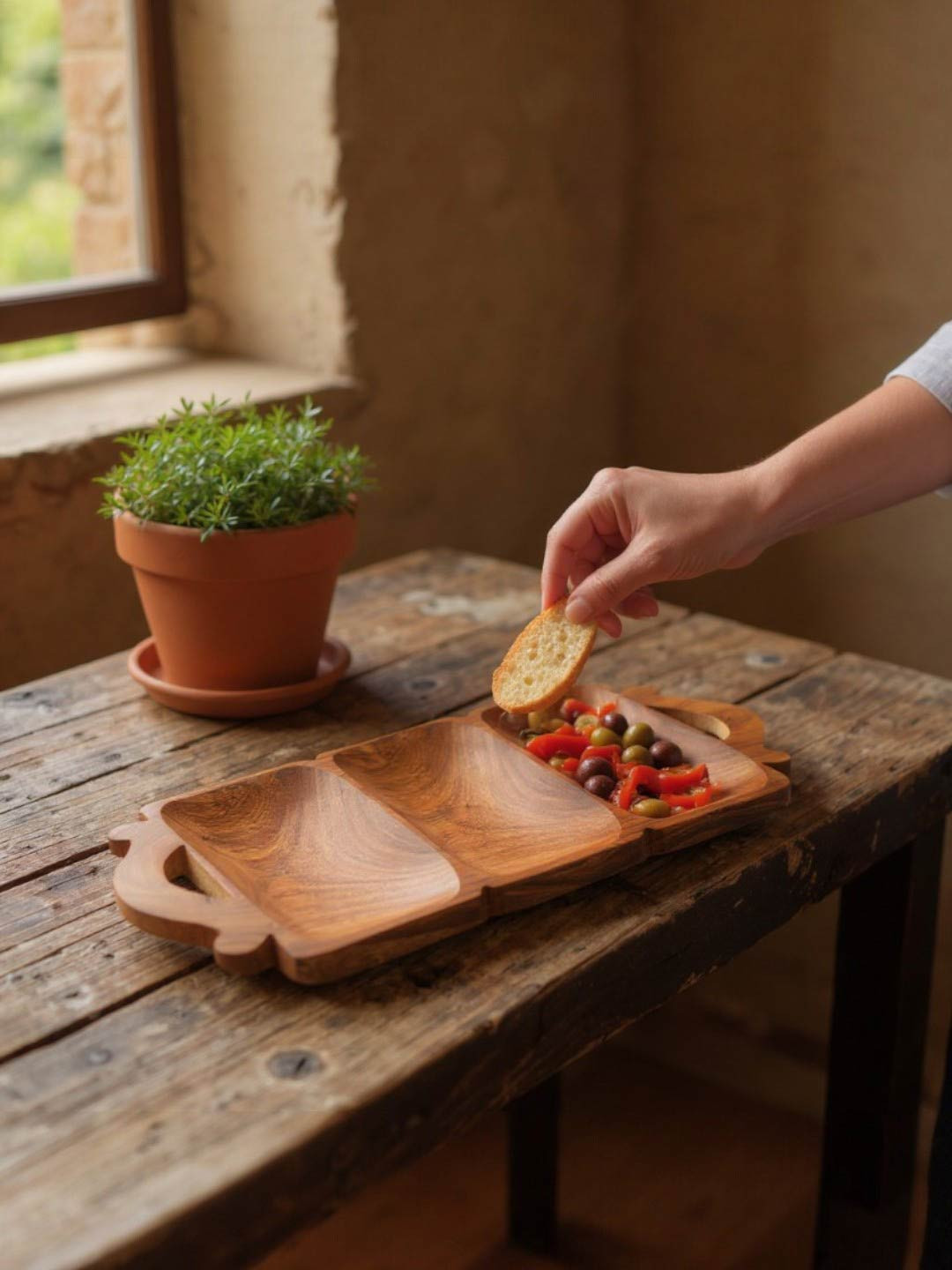 Myntra Elegant Homes Brown 3 Section Wood Serving Tray