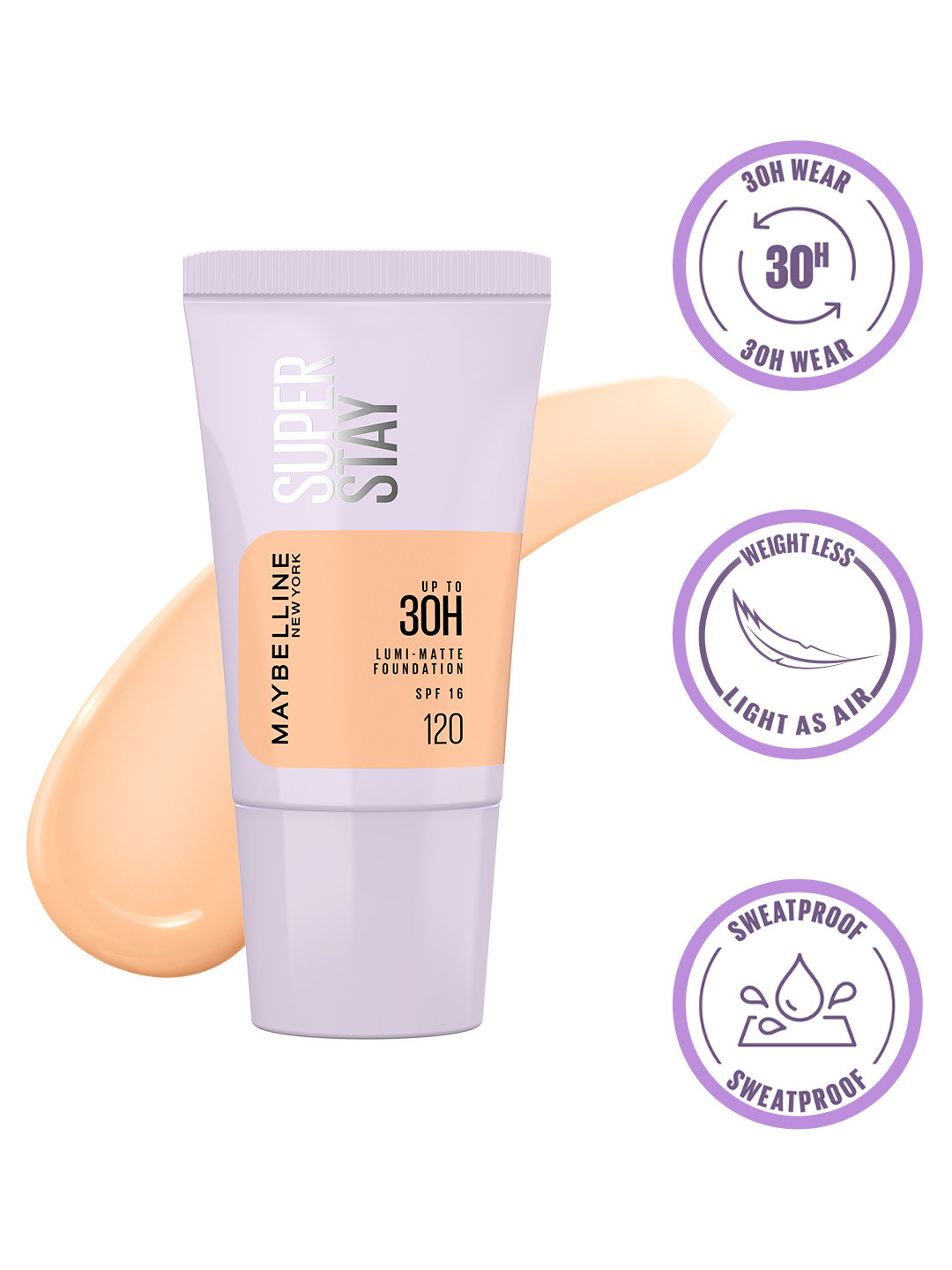 Maybelline New York Super Stay 30H Longwear Lightweight Lumi-Matte Foundation - 120