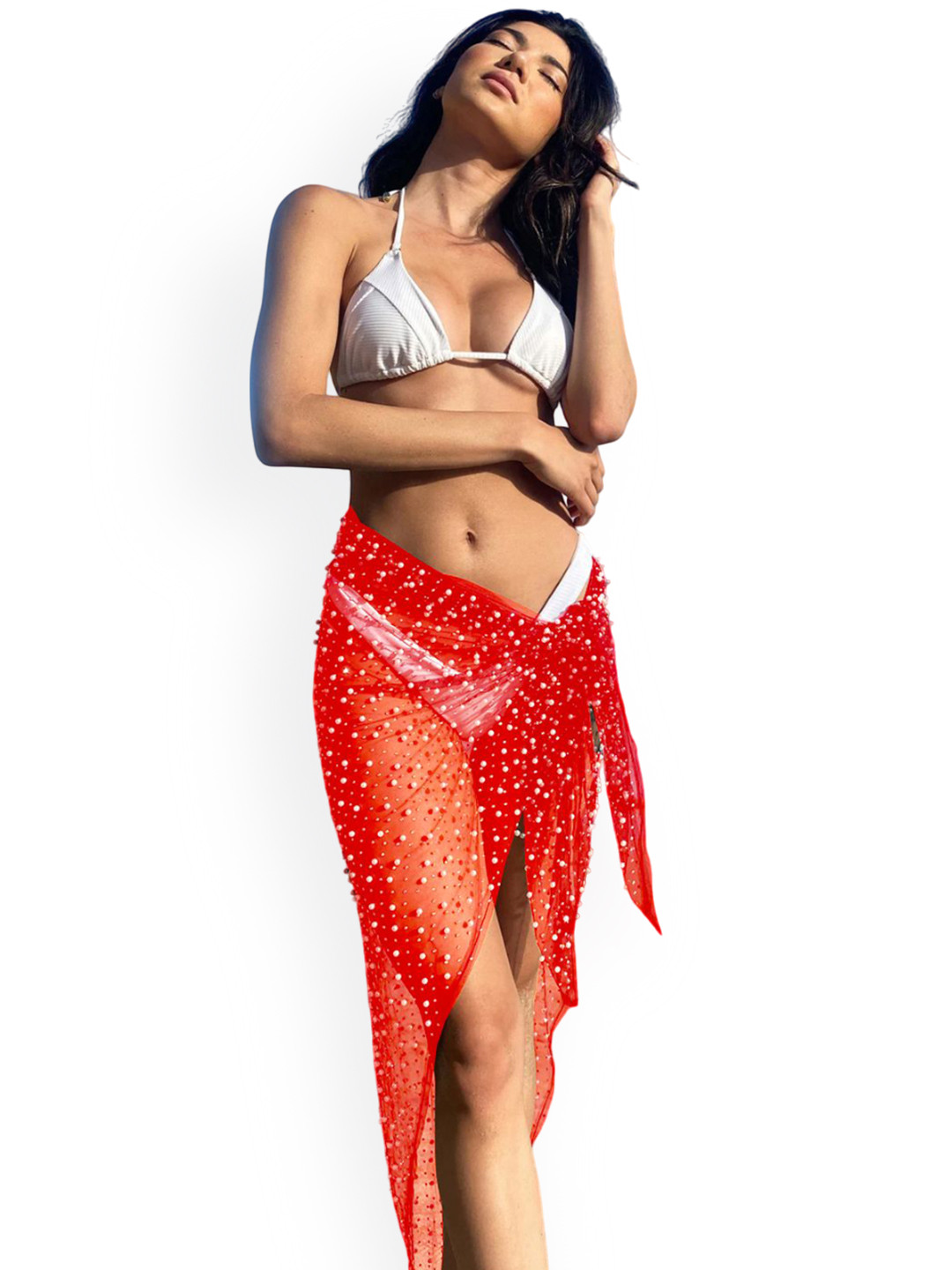 FIMBUL Self Design Embelllished Semi-Sheer Sarong Cover-Up Bottom