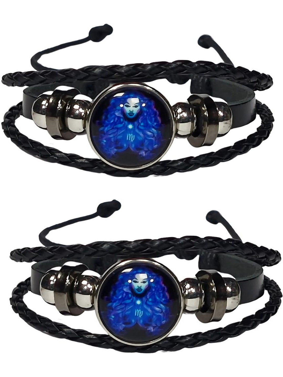 LINOX Set Of 2 Leather Artificial Stones Studded Multistrand Bracelets