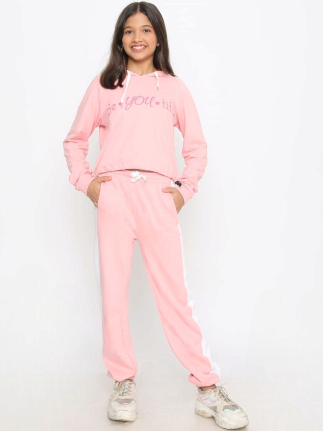 TotzTouch Girls Set of 2 Pink & Purple Cotton Printed Hoodies Clothing Set