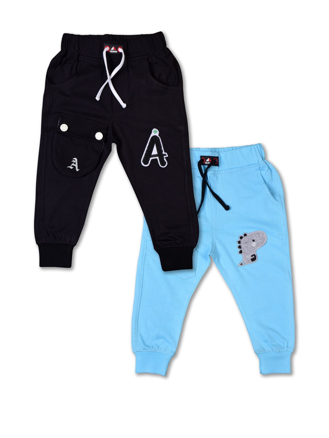 WORTON FASHION Boys Pack of 2 Black & Blue Cotton Regular Fit Jogger Pants