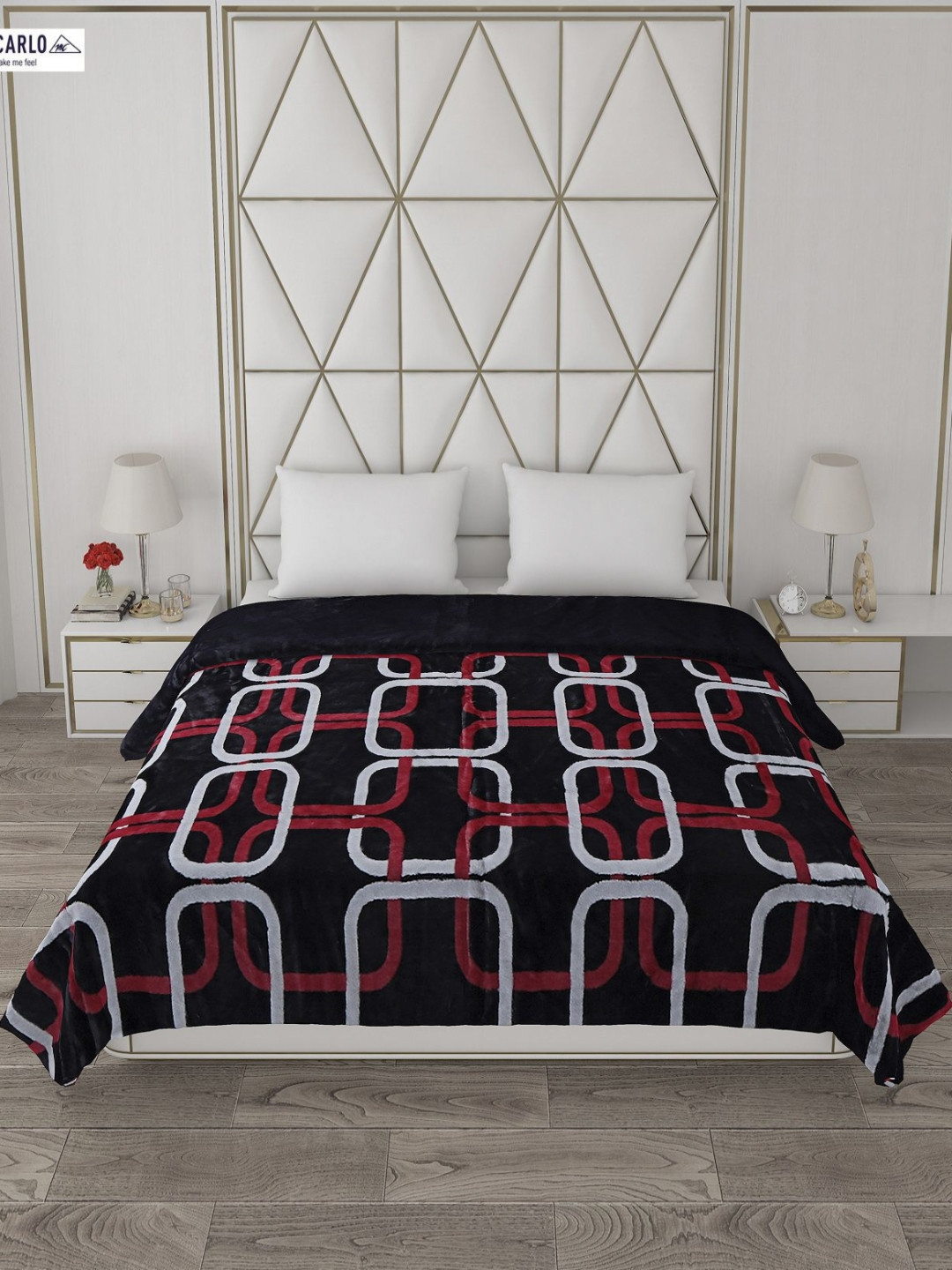 Monte Carlo Black & Maroon Printed 850 GSM Heavy Winter Double Bed Blanket