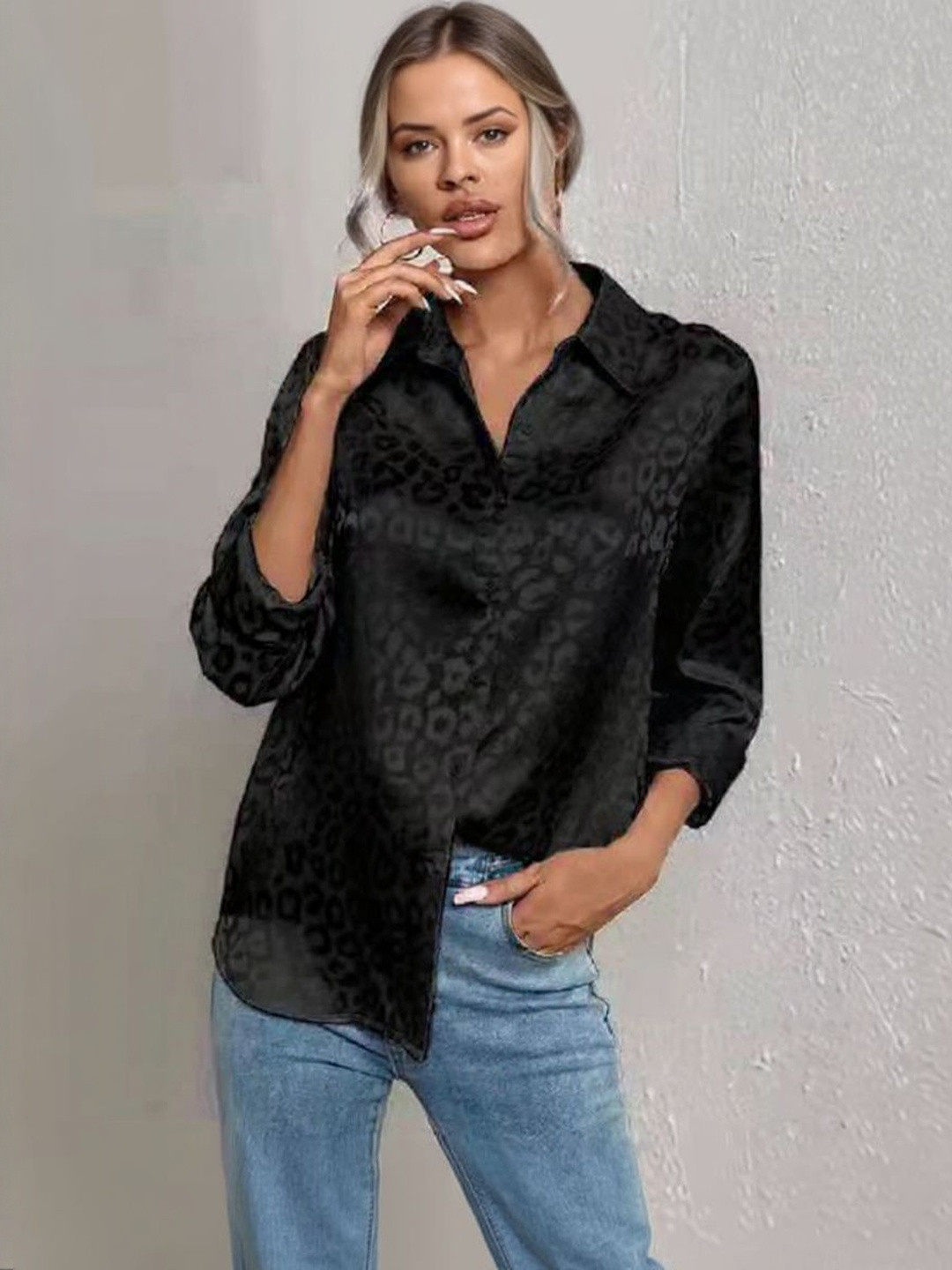 HERE&NOW Women Black Shirt with Button Closure