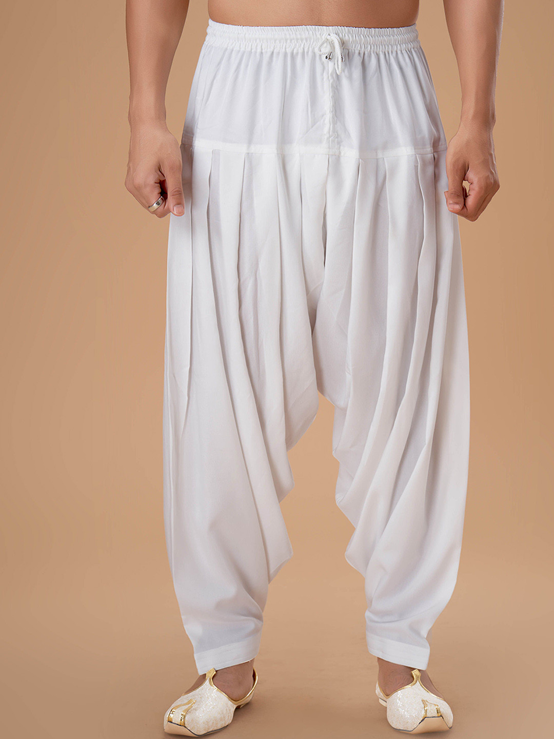 EKATVA ETHNIC Men Off White Solid Rayon Patiala Readymade Dhoti