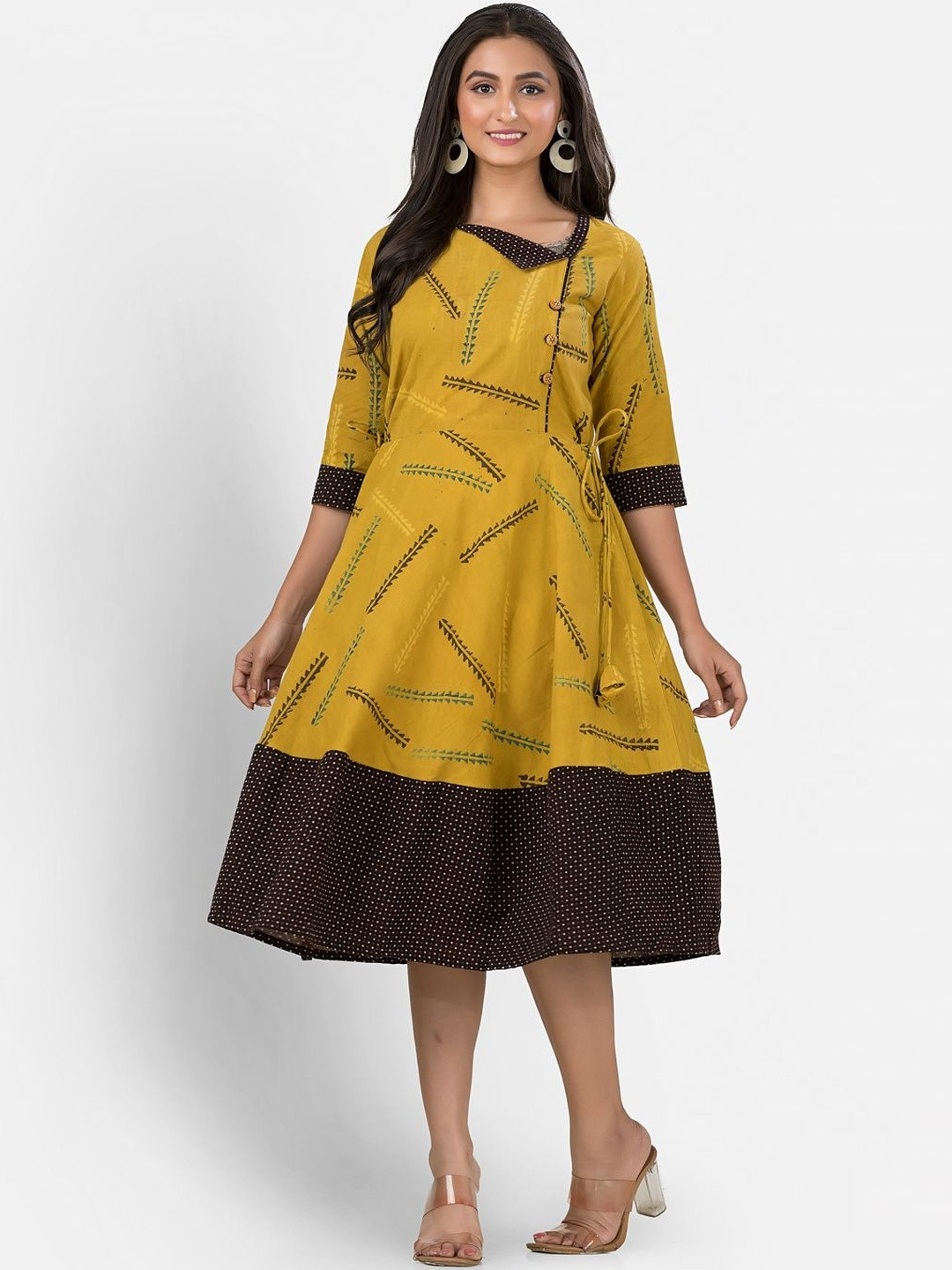 Crazy Needle Women Abstract Printed Tie-up Fit & Flare Midi Dress