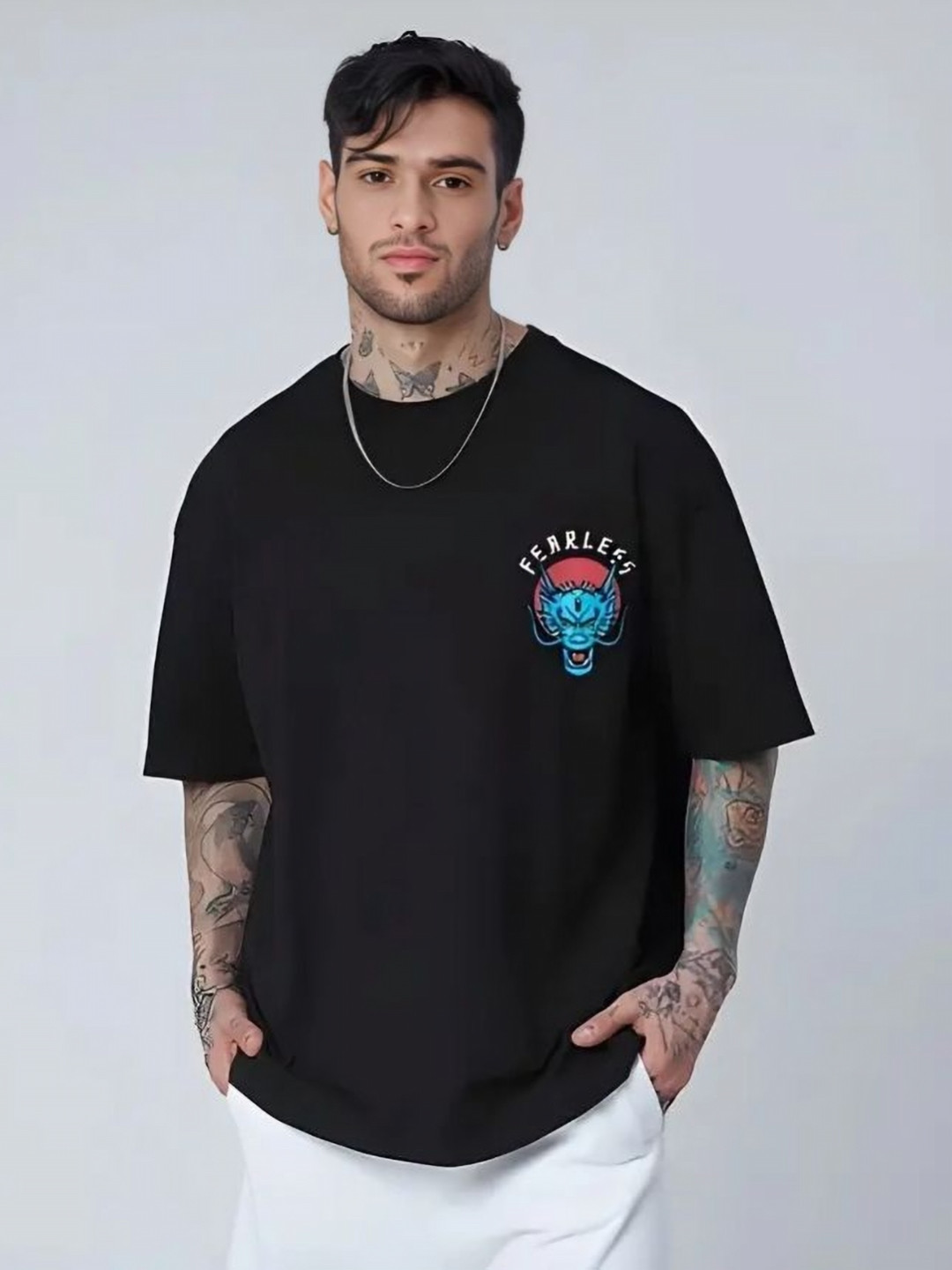 CLOFLIX Men Graphic Printed Round Neck Cotton Oversized T-shirt