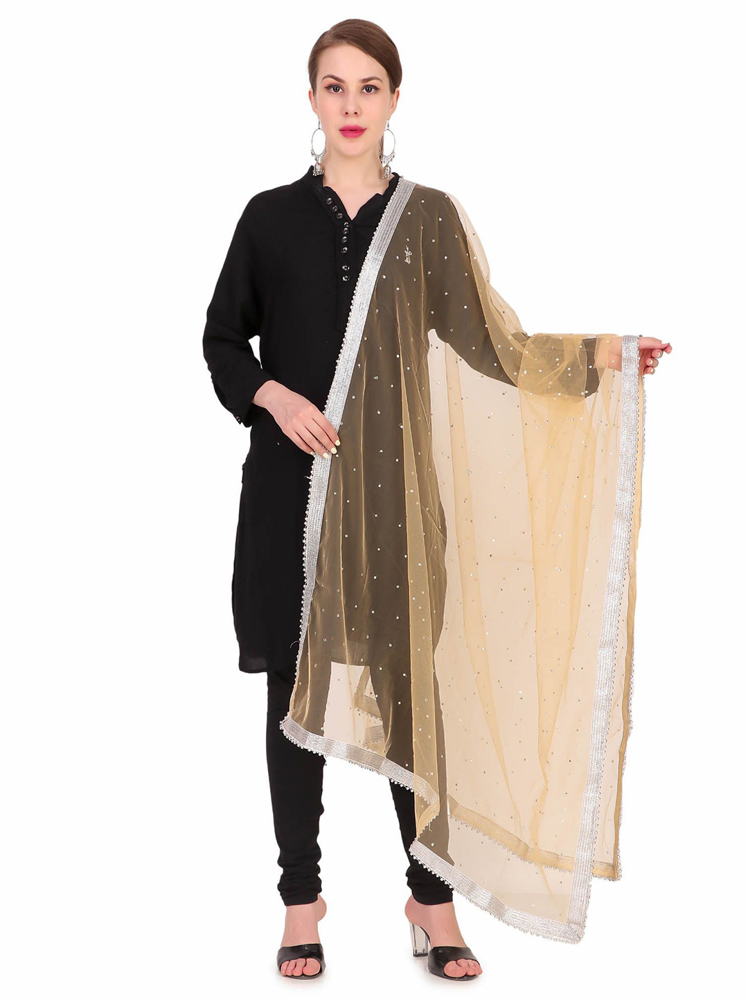 Traditions Bazaar Polka Dots Embroidered Net Dupatta With Beads and Stones