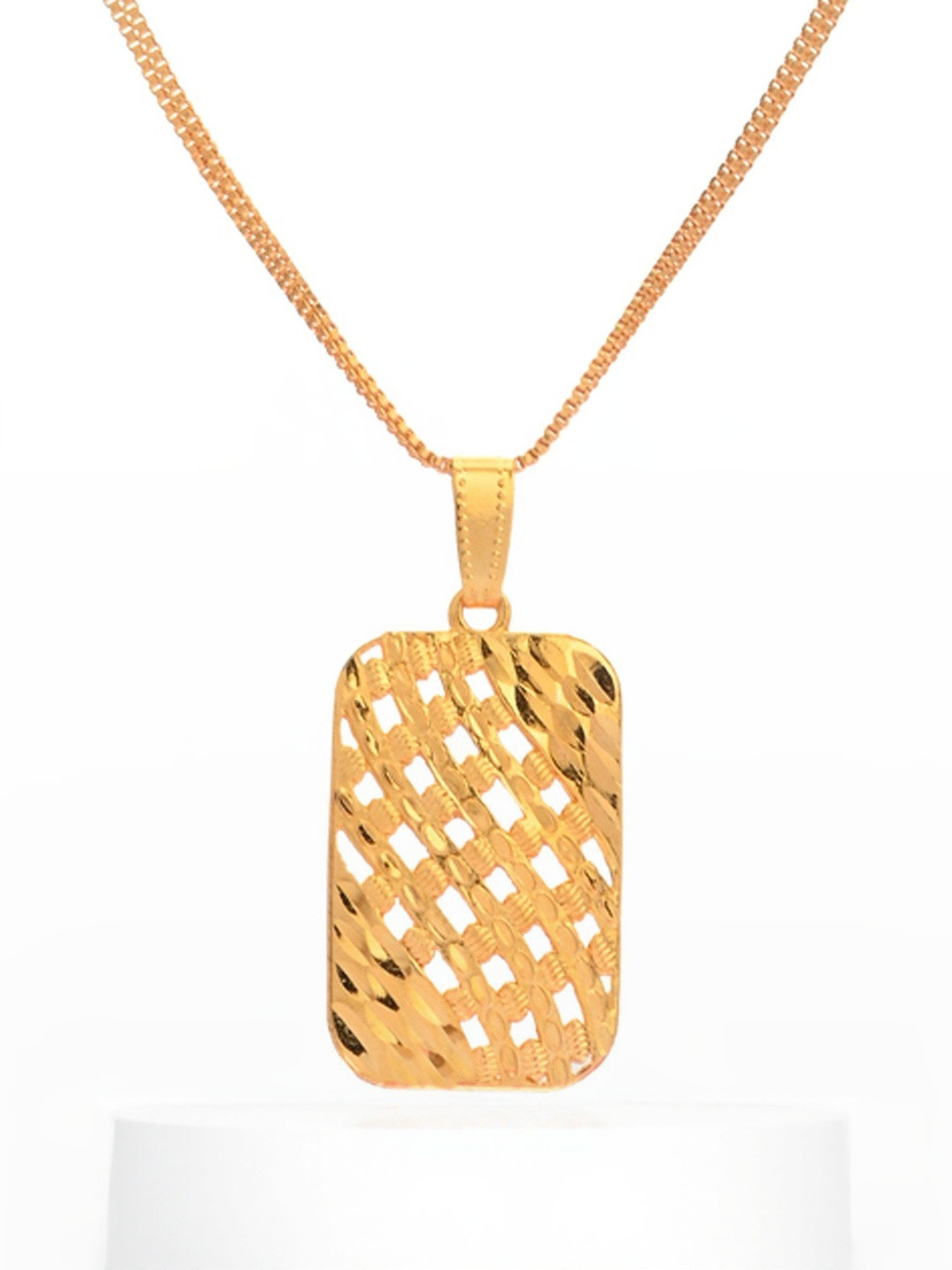 Beadworks Women Gold-Plated Laser Cut Work Silver Pendant with Chain