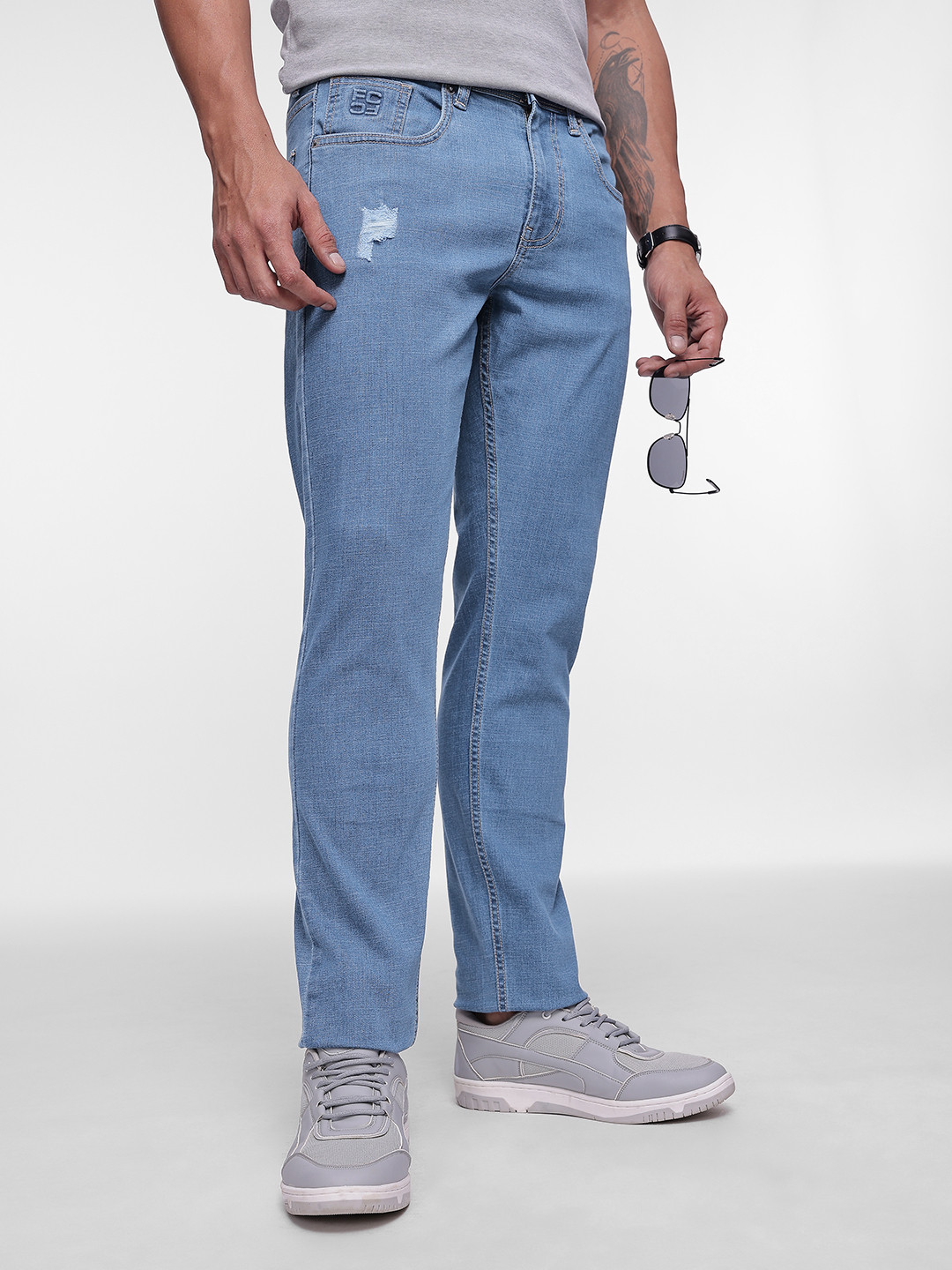 French Connection Men Slim Fit Low Distress Stretchable Jeans