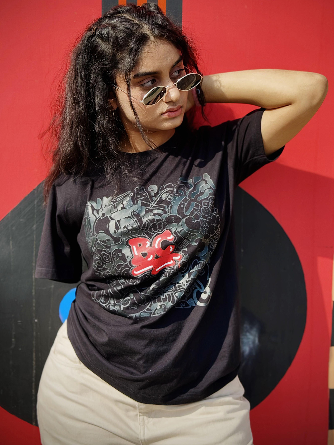 BANGS AND CRACKLES Graphic Doodle Printed Short Sleeves Cotton T-shirt