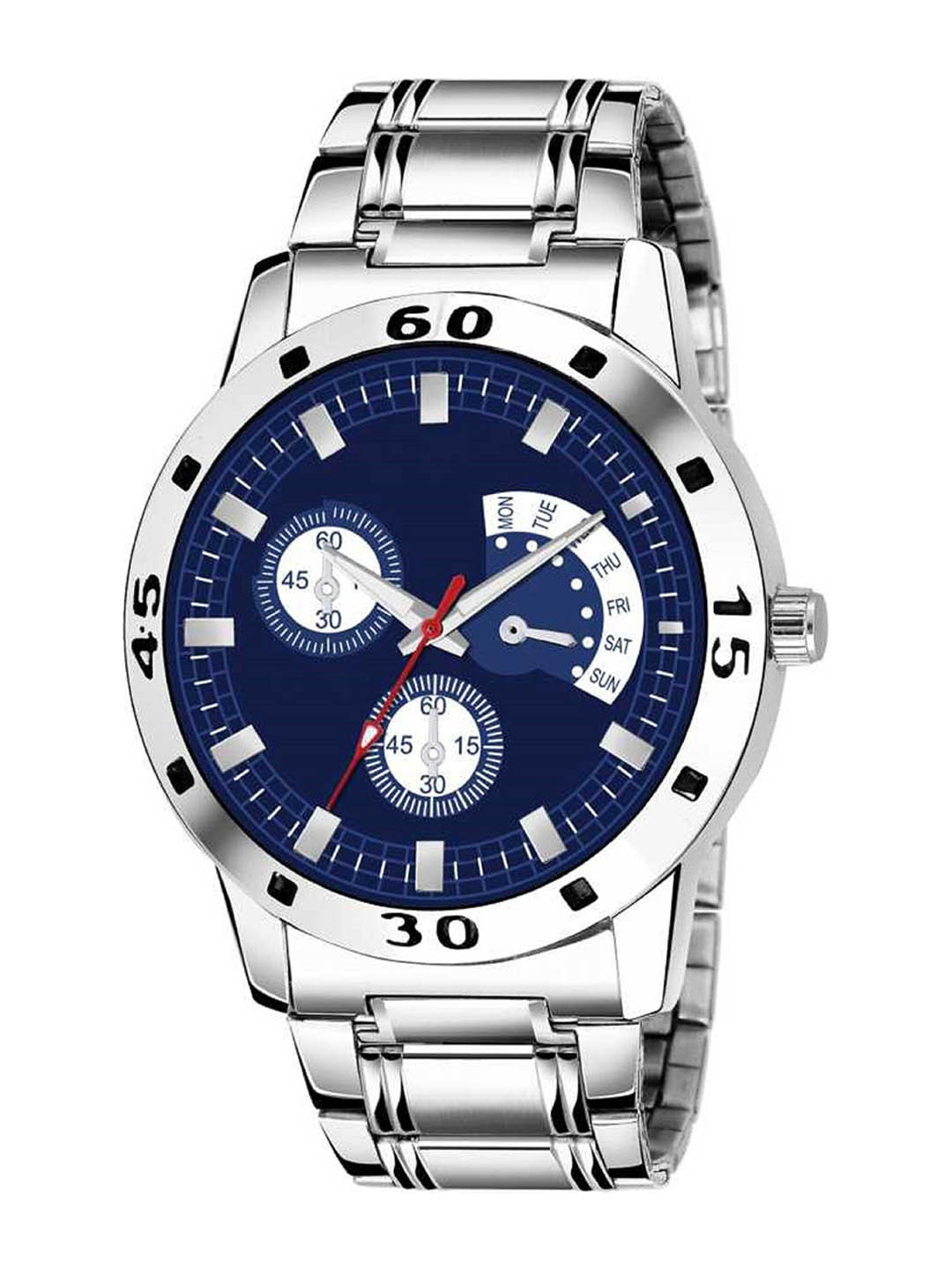 Blutech Men Patterned Dial & Stainless Steel Bracelet Style Analogue Watch B99-Blu-chain