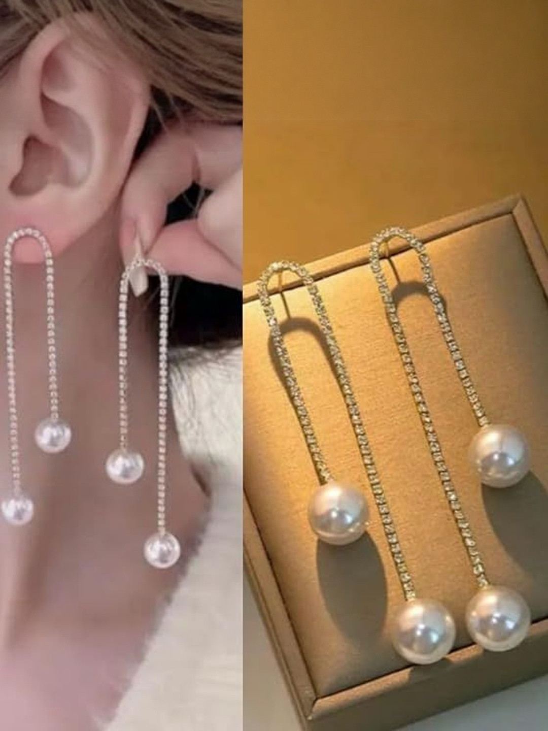 Inara Robes Women Silver-Plated Pearl Drop Earrings