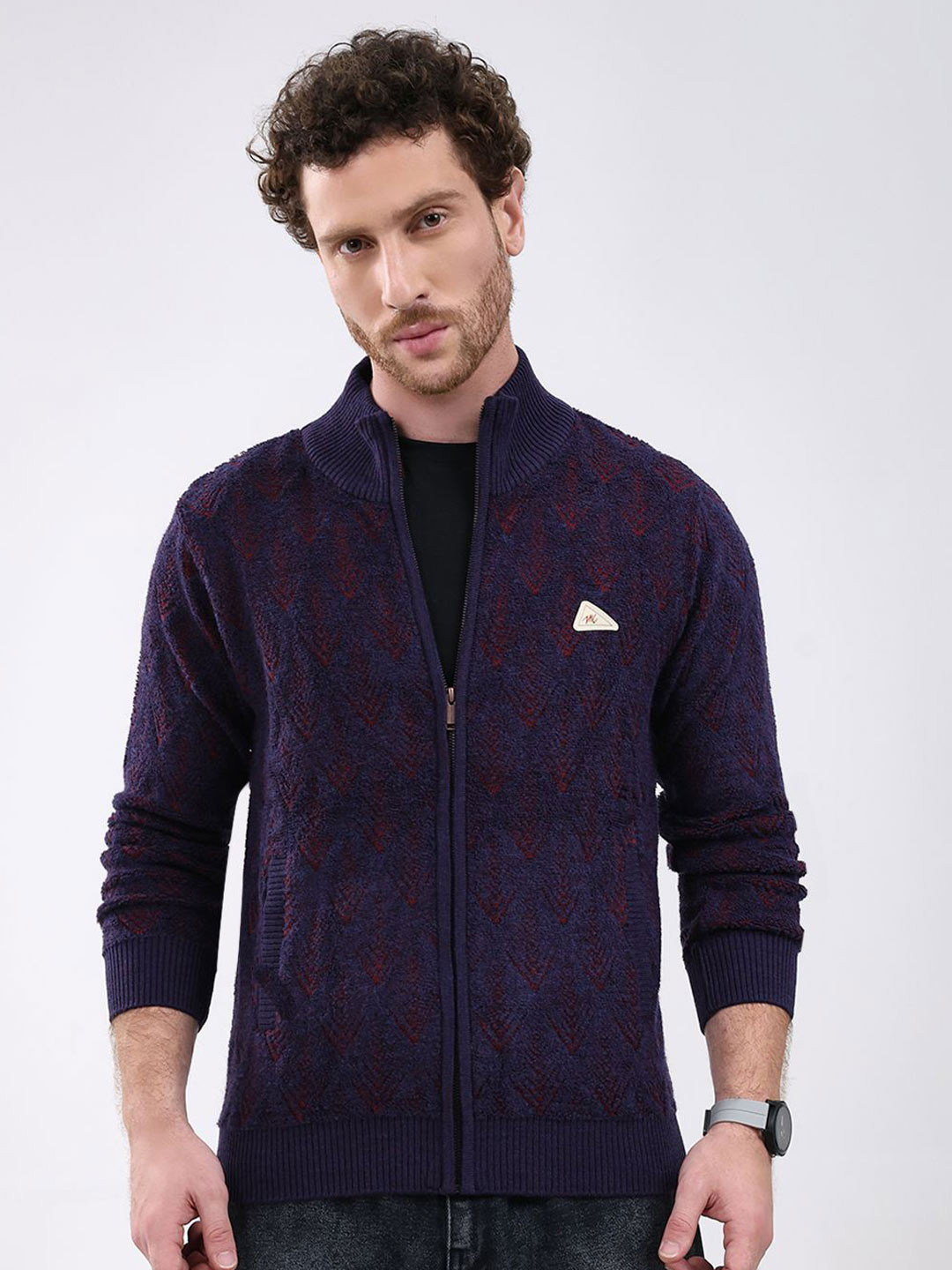 Monte Carlo Men Woollen ock Neck Full Sleeve Front Open Sweaters