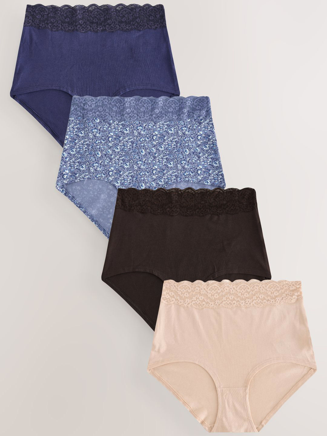 Next Women Pack of 4 High-Rise Lace Inserts Full Coverage Briefs F17447