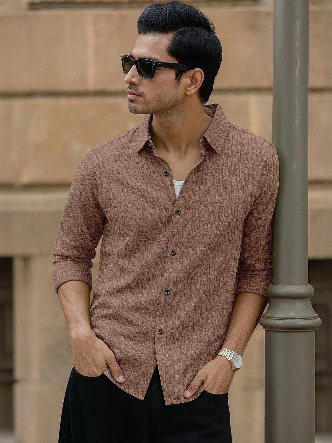 VORTEX Original Slim Fit Textured Long Sleeves Casual Shirt