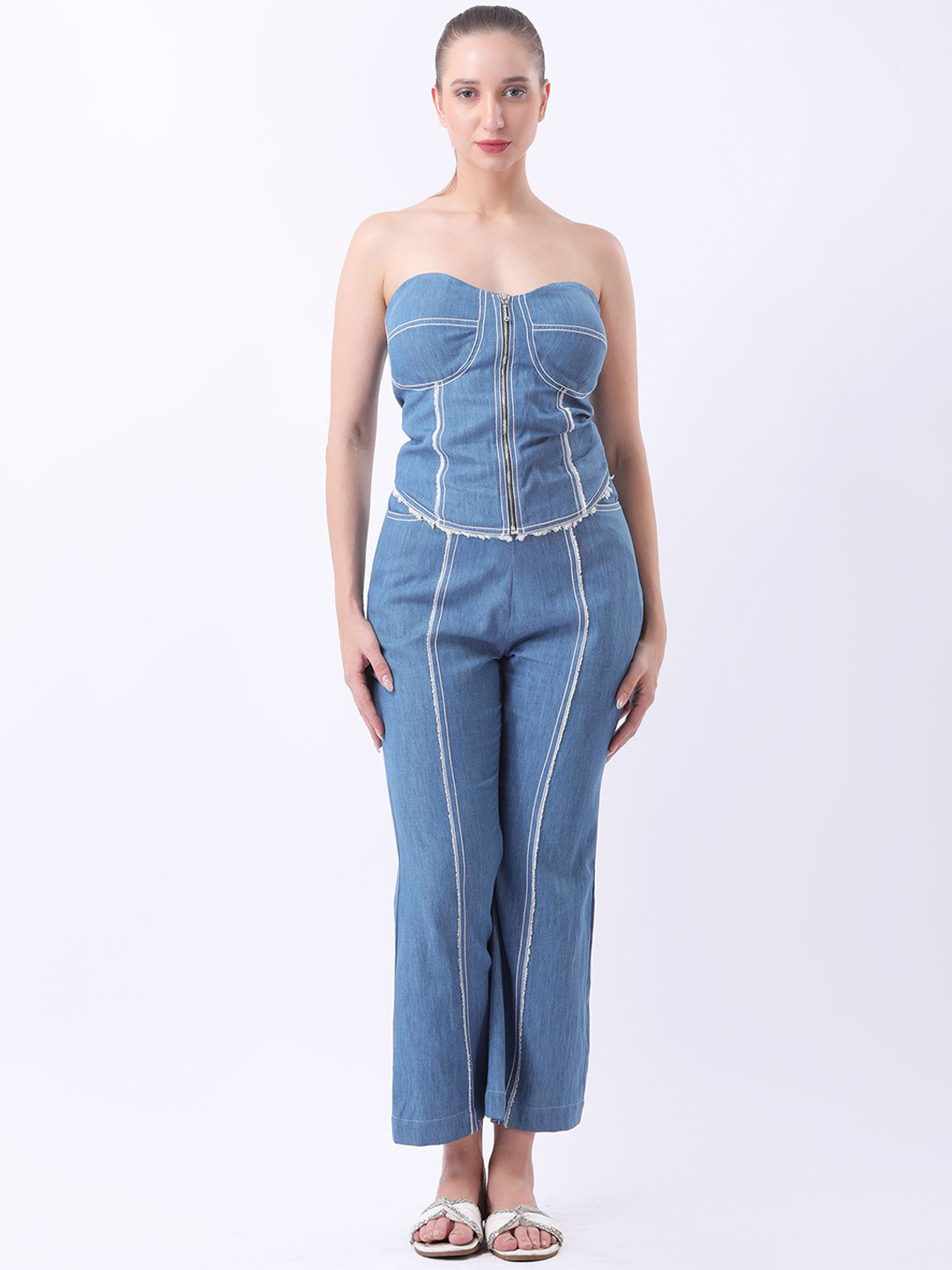 Fashion Gaiia Denim Corset & Trousers Co-Ords Set