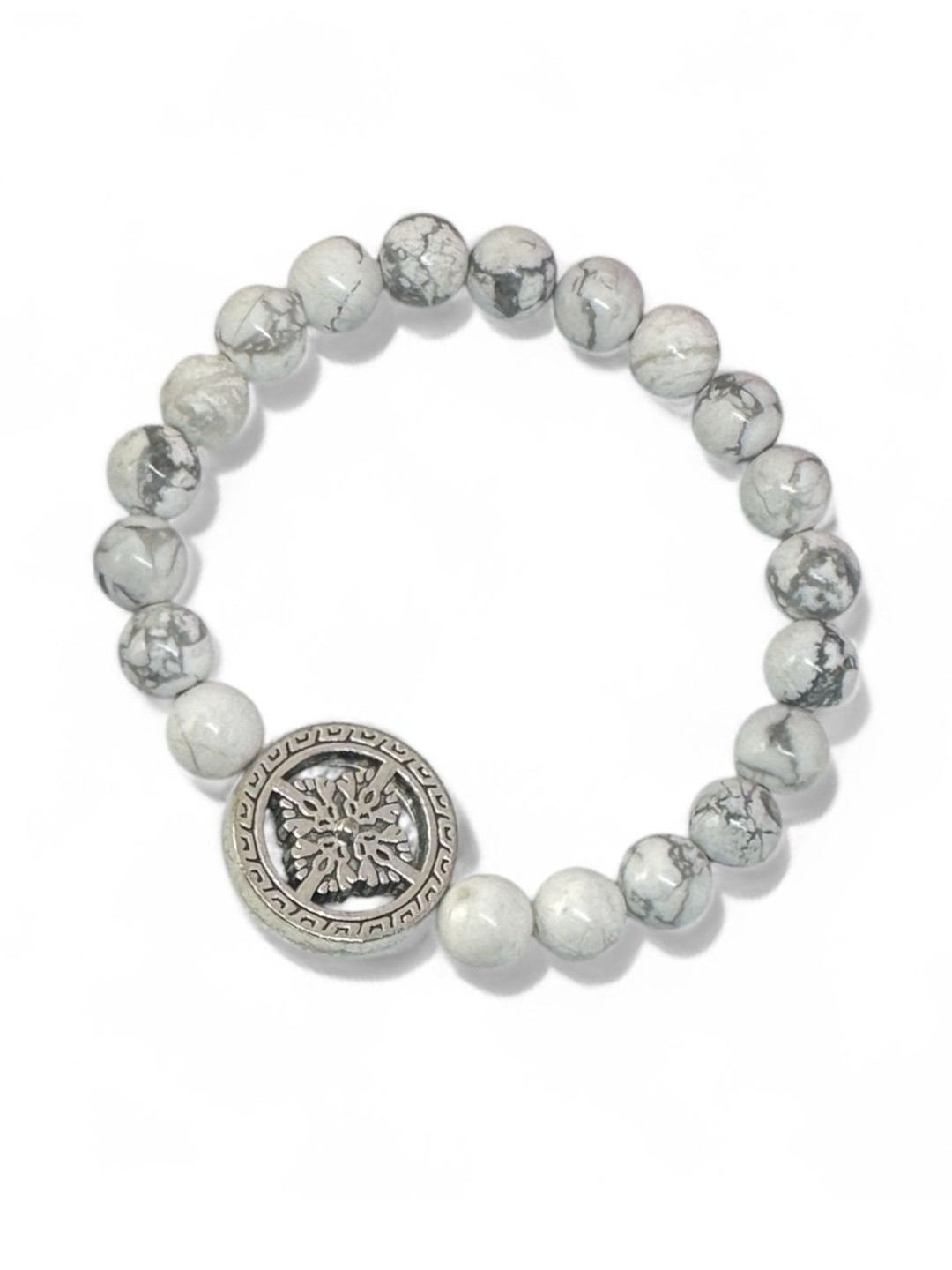 Gems Guru Unisex Grey Metal Natural Flower Hoplite Bracelet