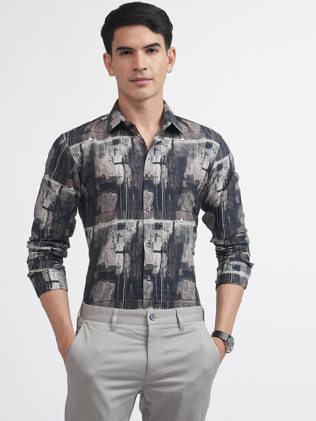 OTTO India Slim Digital Abstract Printed Slim Fit Cotton Linen Casual Shirt