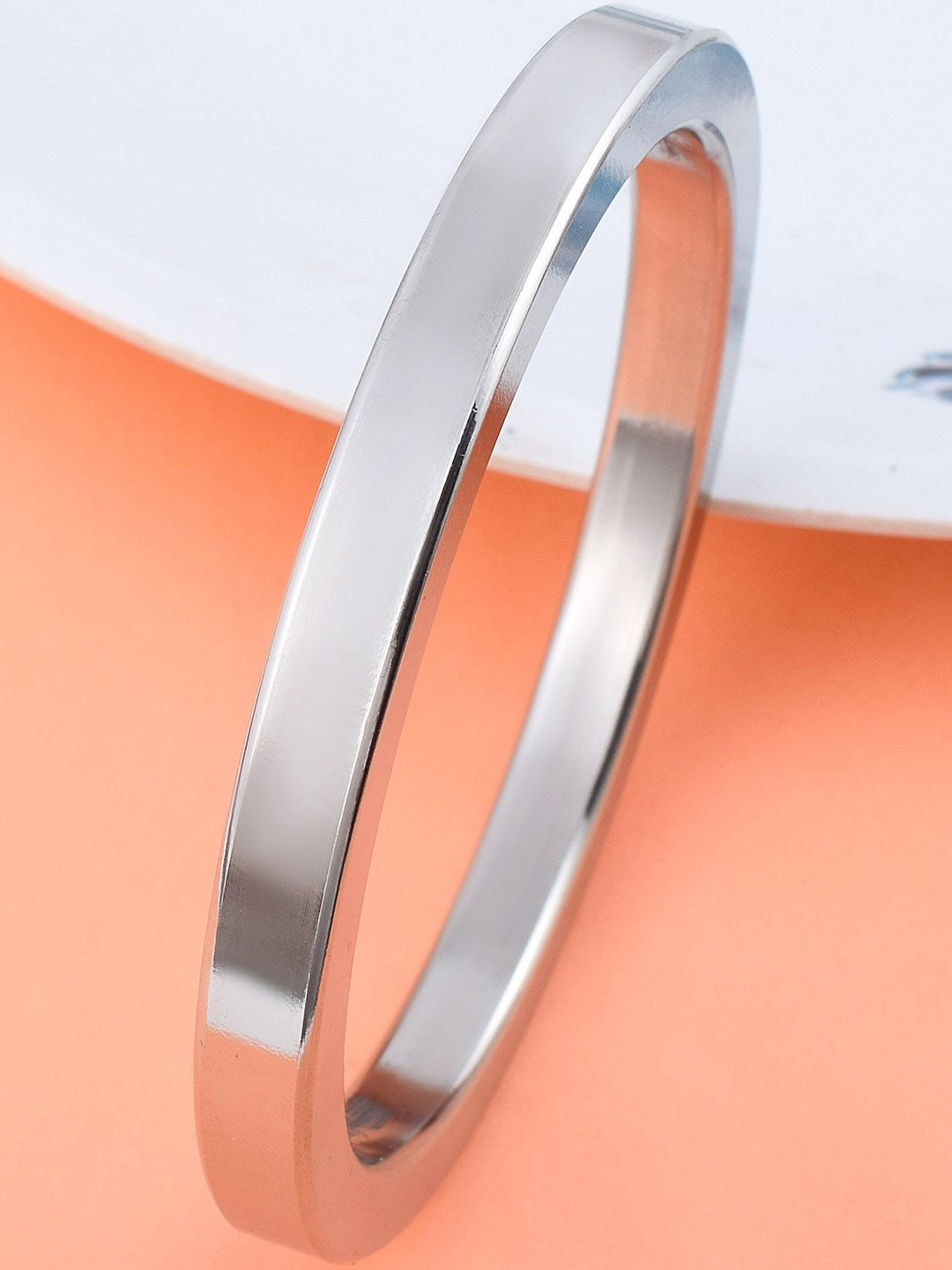 Missmister Women Silver-Plated Stainless Steel Square Design Brass Kada Bracelet