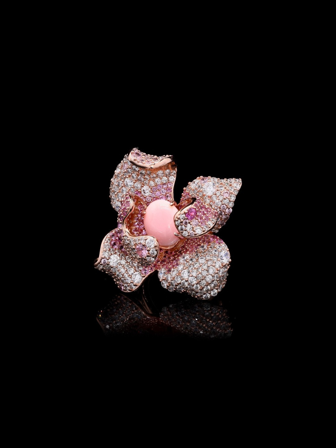 Twenty One Jewels Women 925 Silver Pink Conch Pearl Statement Cocktail Ring