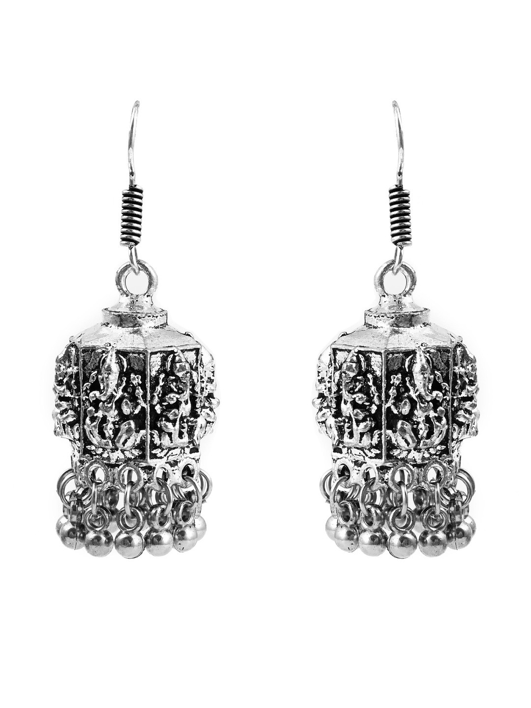 BELLORRE Oxidised Silver Contemporary Jhumkas Earrings