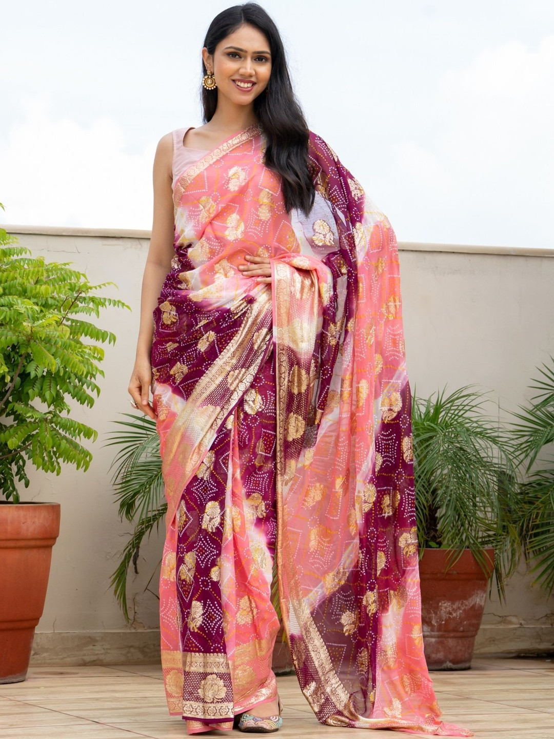 PRETTY PALLU Rajwadi Bhandej Zari Saree